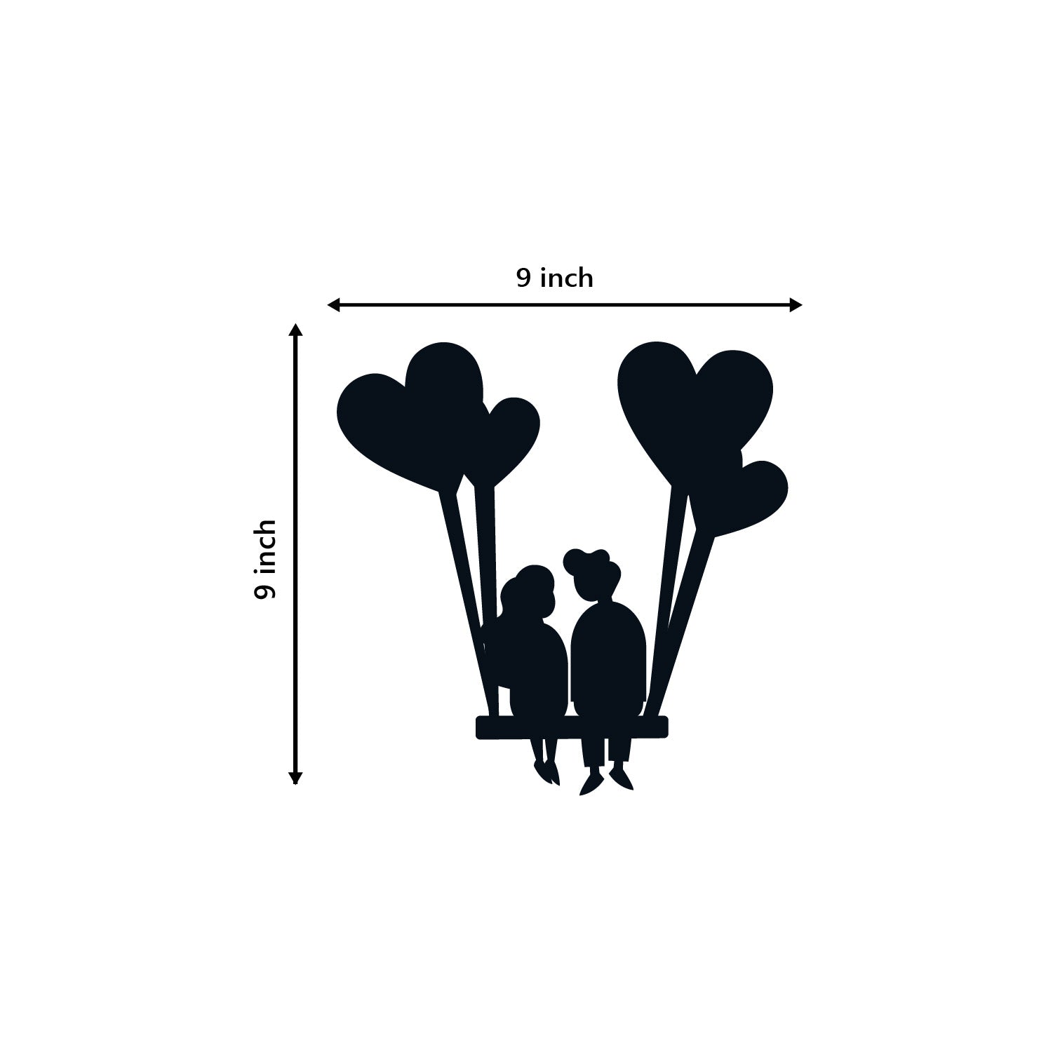 Young Loving Couple with Hearts Balloons Black Engineered Wood Wall Art Cutout, Ready to Hang Home Decor 3