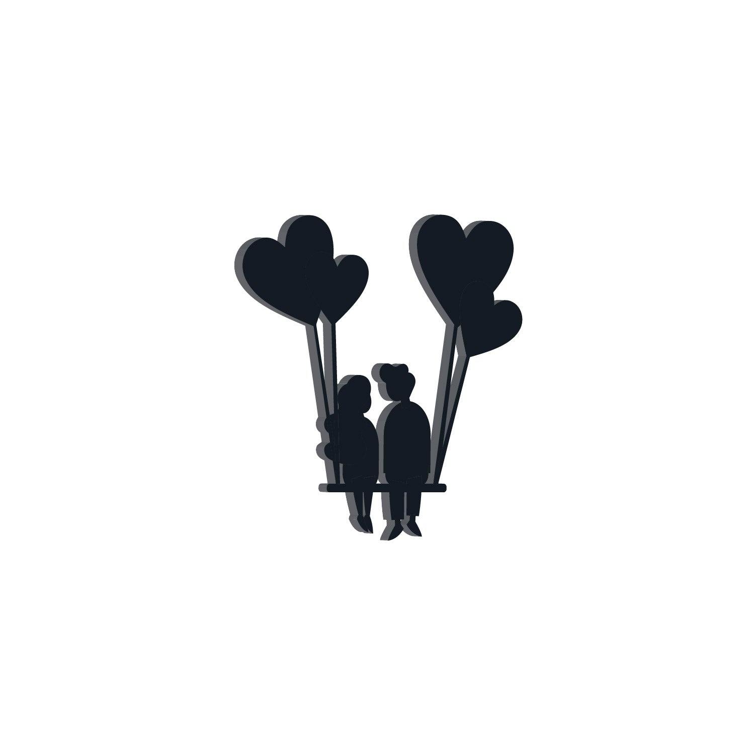 Young Loving Couple with Hearts Balloons Black Engineered Wood Wall Art Cutout, Ready to Hang Home Decor 4