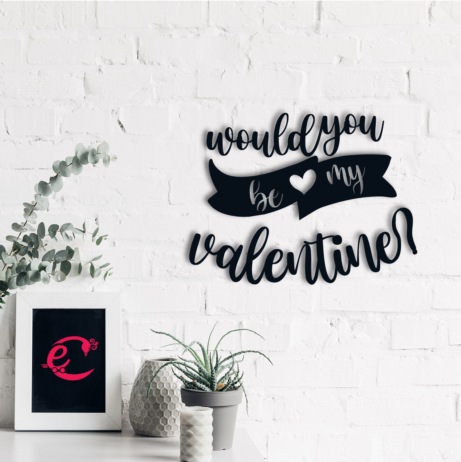 "Would You Be My Valentine" Black Engineered Wood Wall Art Cutout, Ready to Hang Home Decor