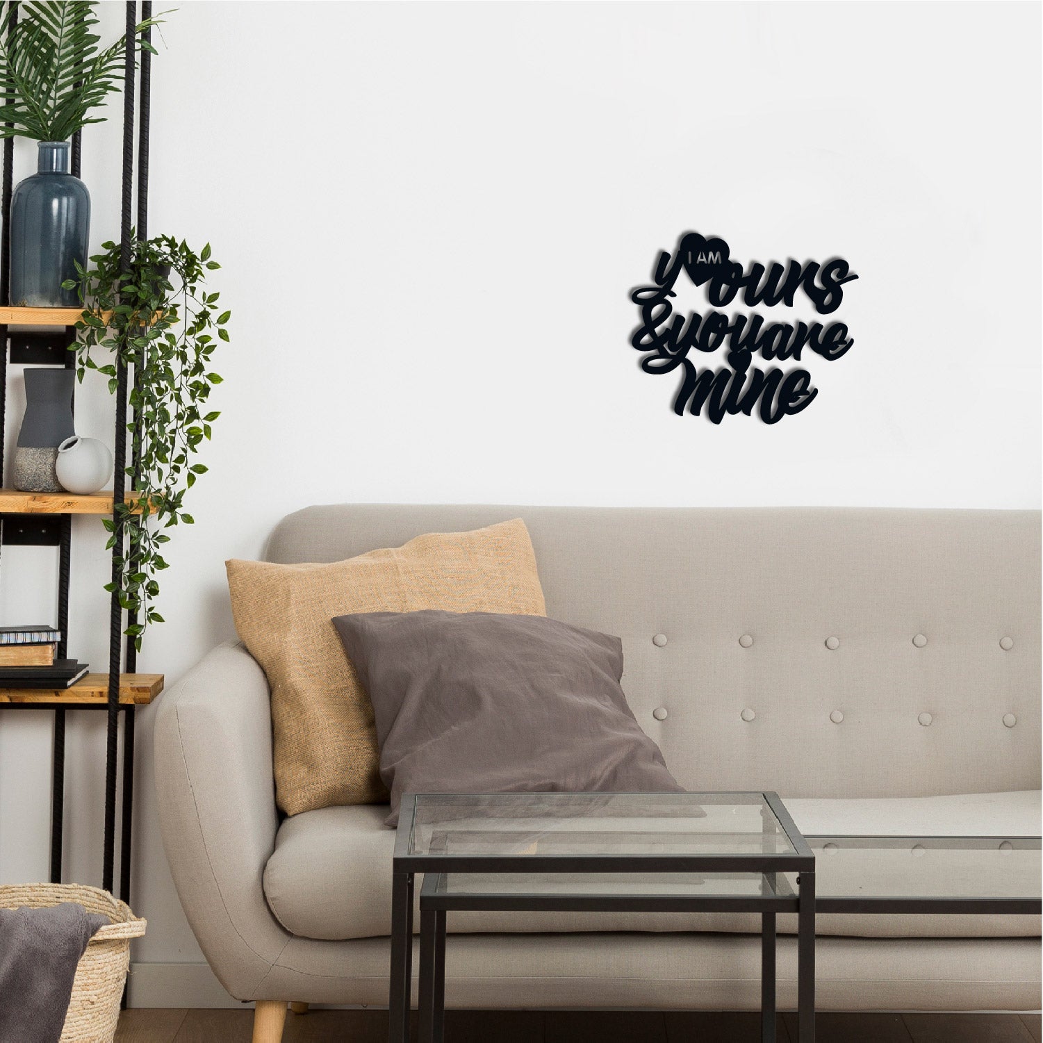"I Am Yours And You Are Mine" Love Theme Black Engineered Wood Wall Art Cutout, Ready to Hang Home Décor 1