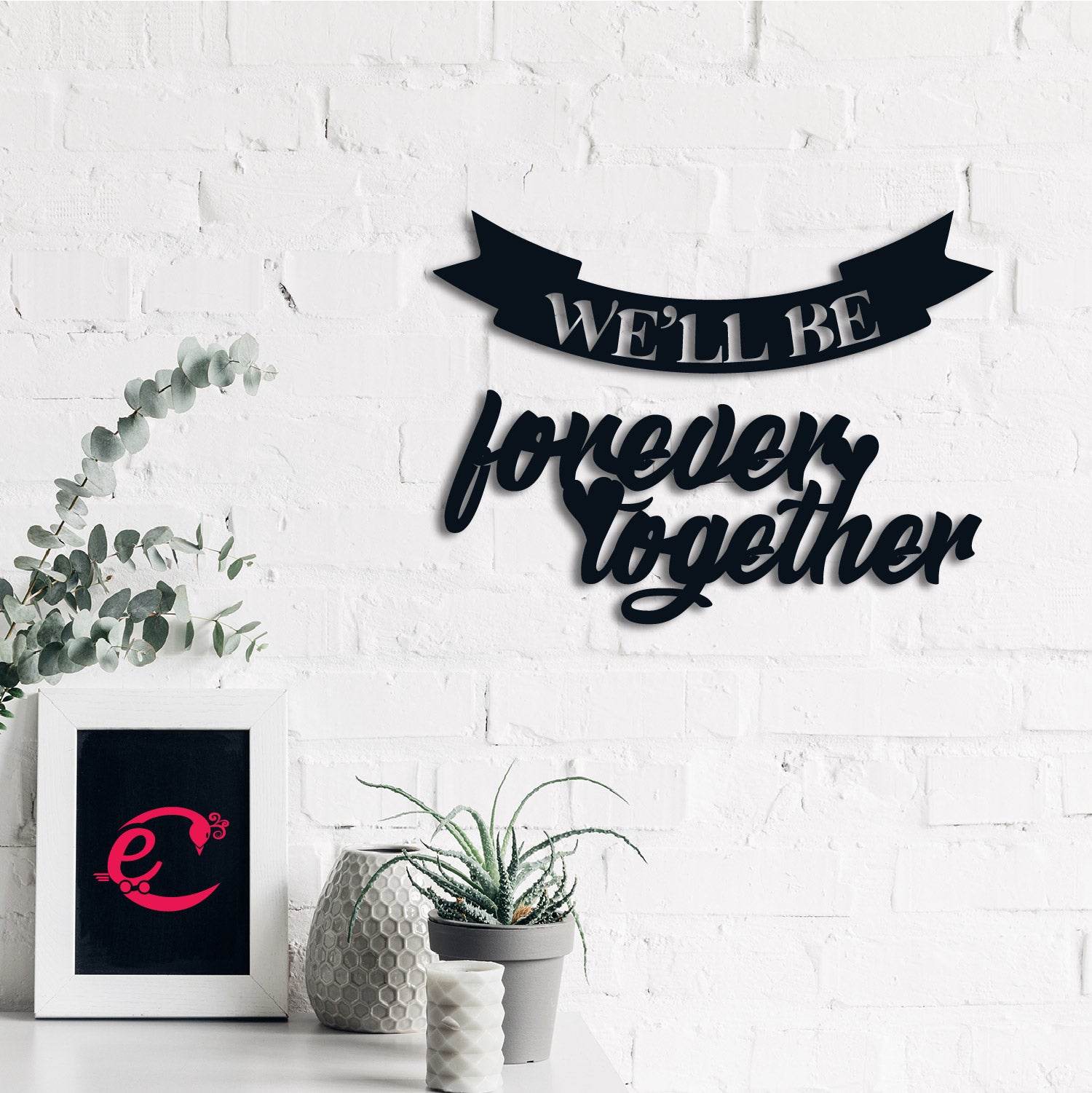 We Will Be Forever Together Love Theme Black Engineered Wood Wall Art Cutout, Ready To Hang Home Decor