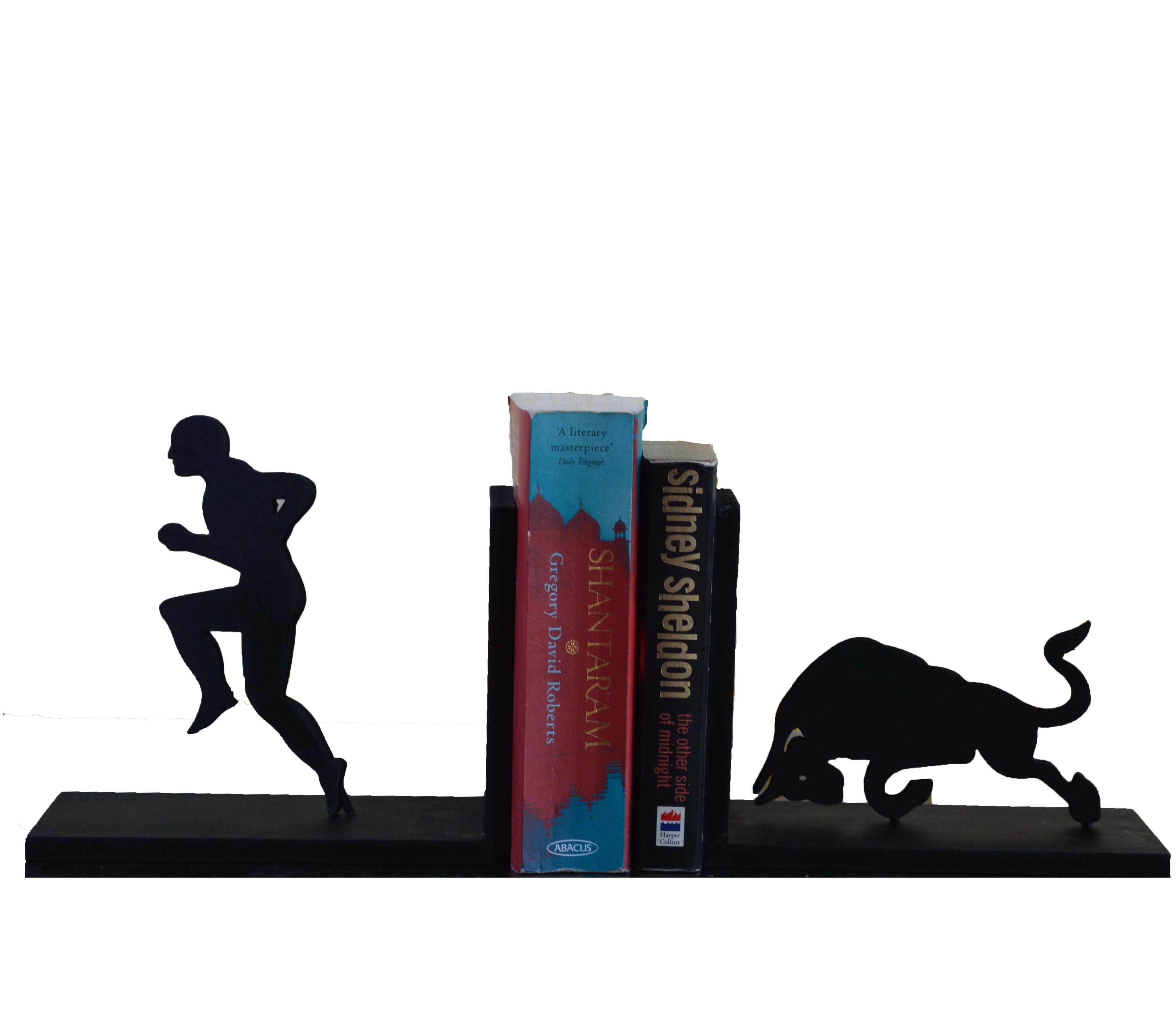 Bull And Men Wooden Book End