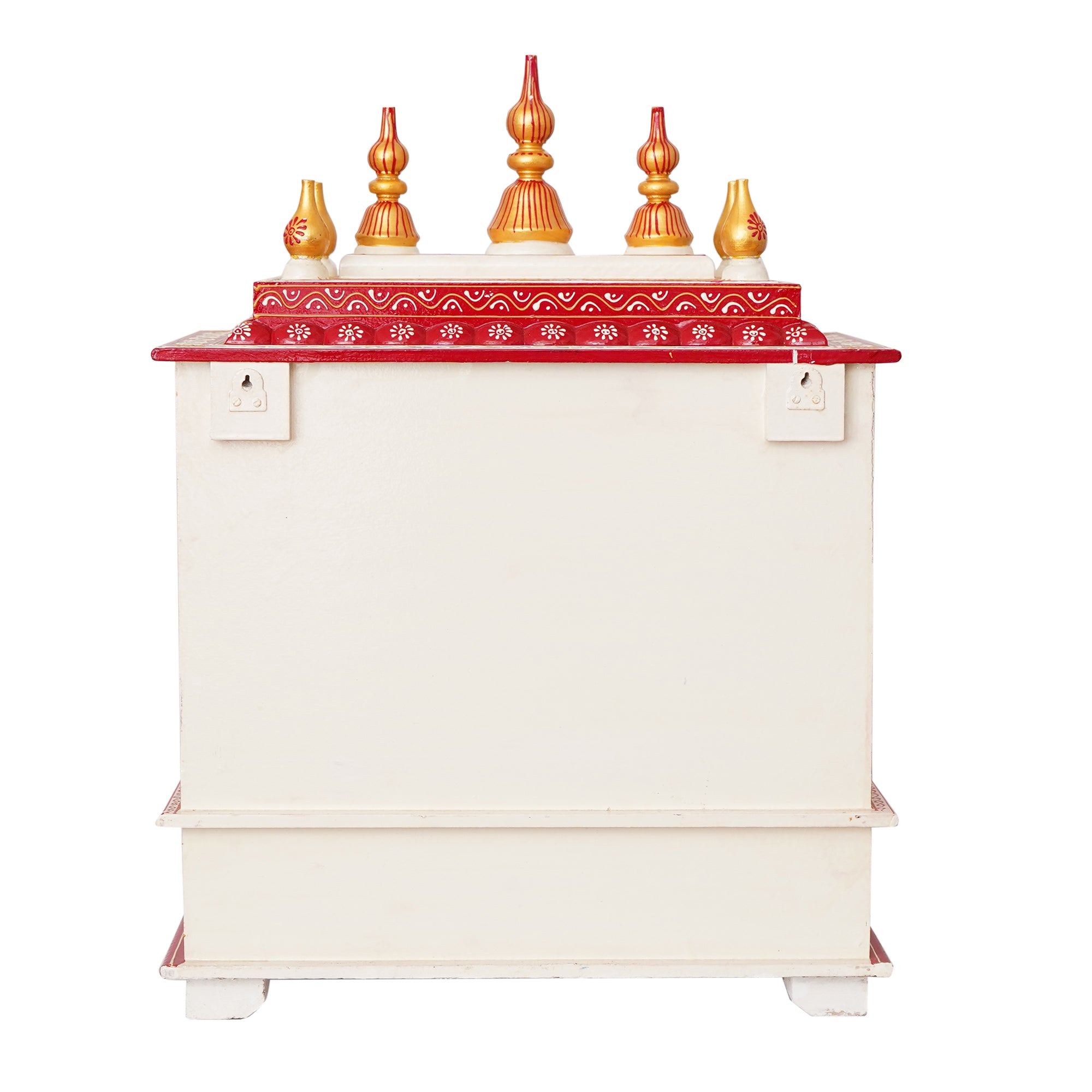 White and Red Wooden Pooja Temple/Mandir with Door and Storage Option 6
