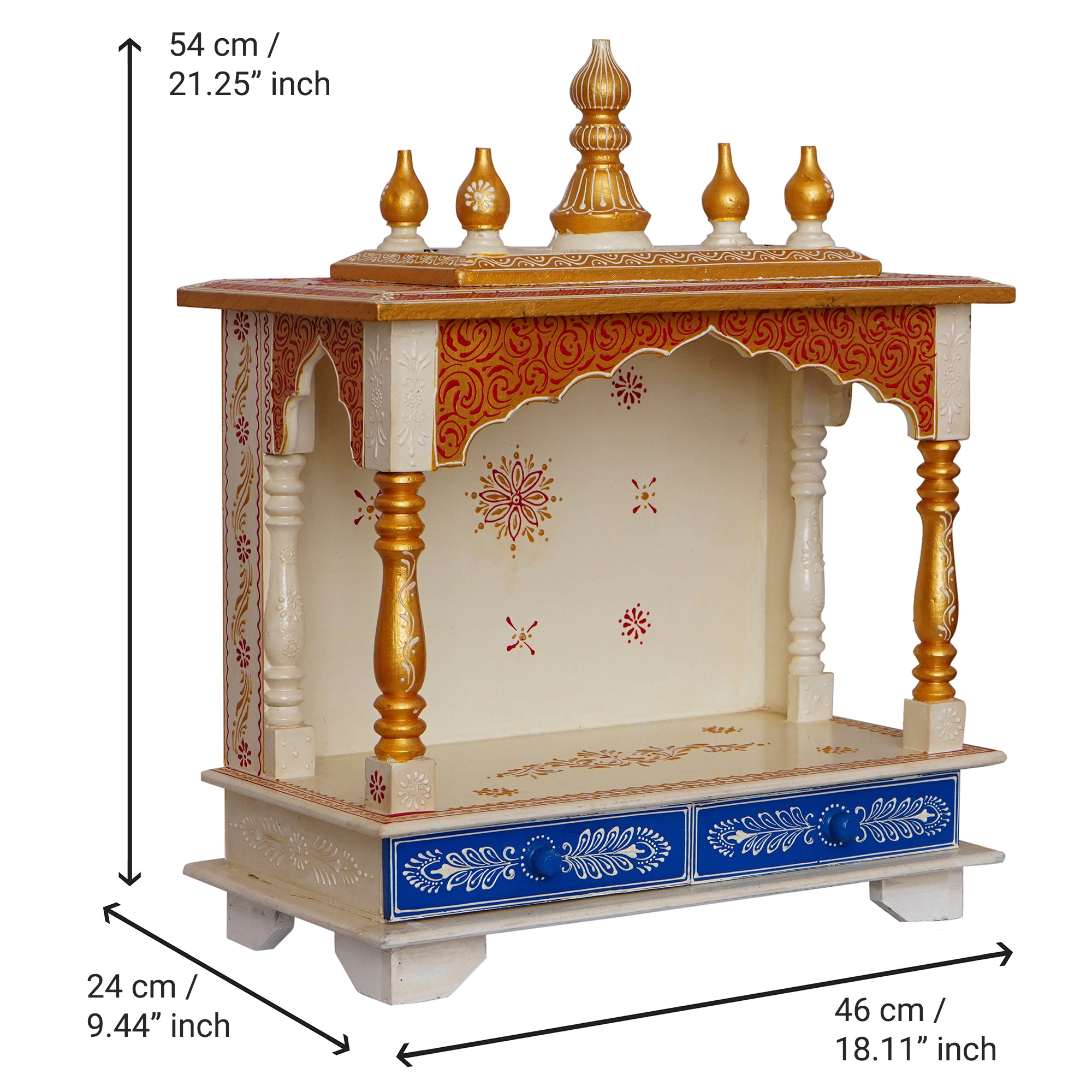 White and Blue Wooden Pooja Temple/Mandir with Storage Option 3