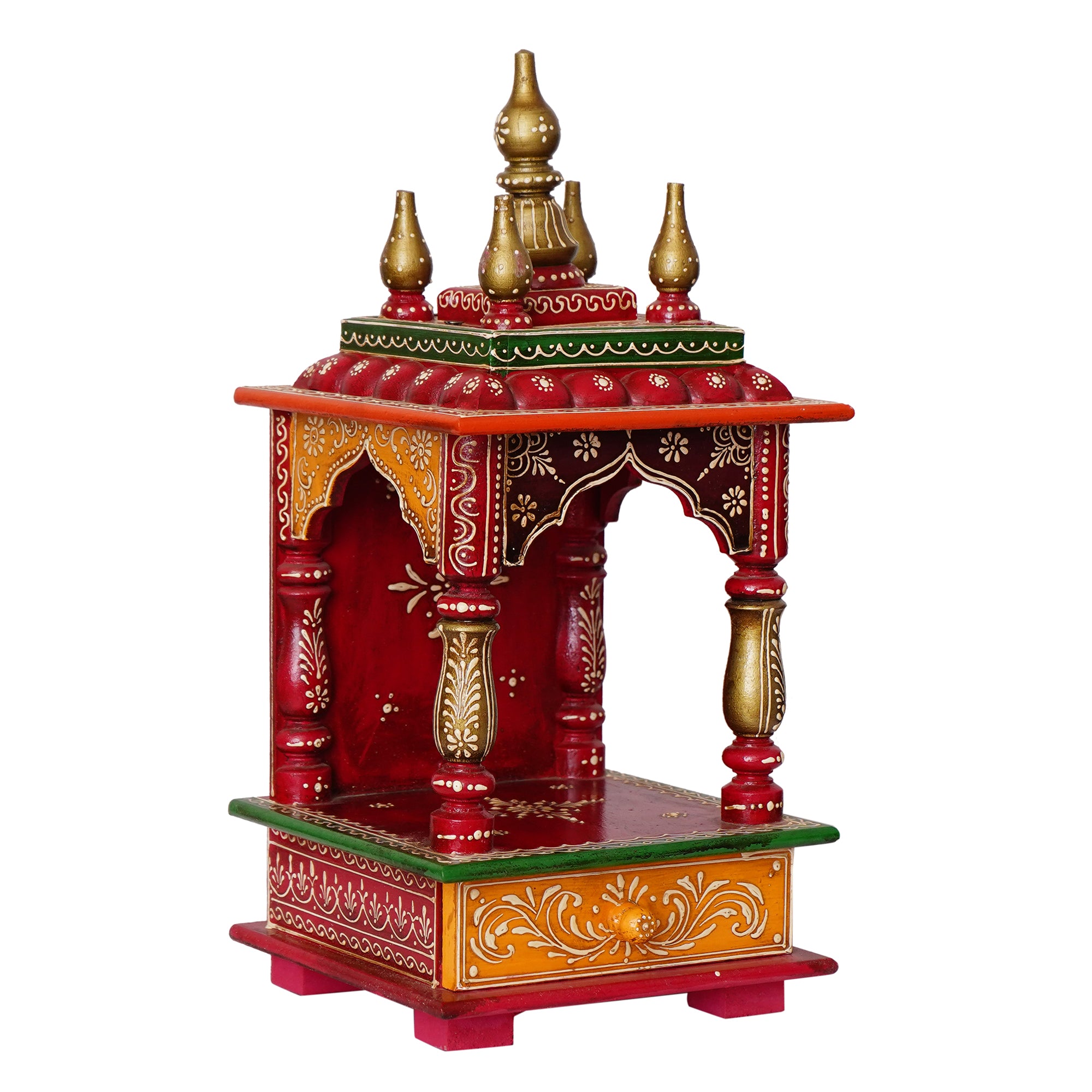 Red and Orange Wooden Pooja Temple/Mandir with Storage Option 2