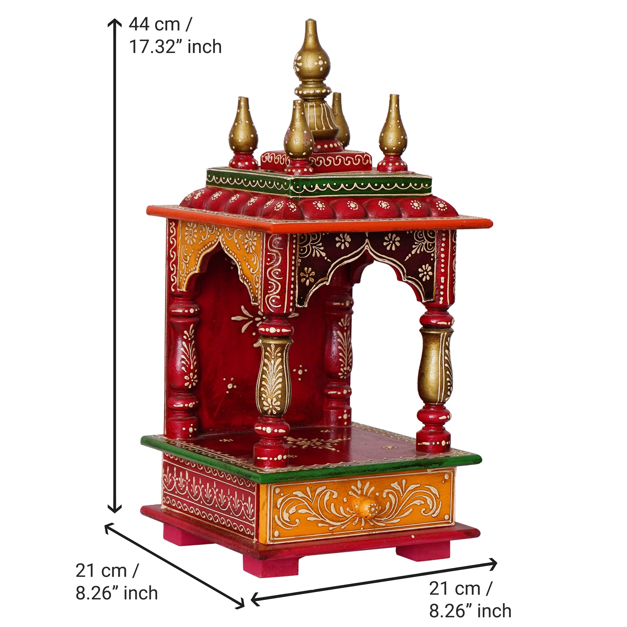 Red and Orange Wooden Pooja Temple/Mandir with Storage Option 3