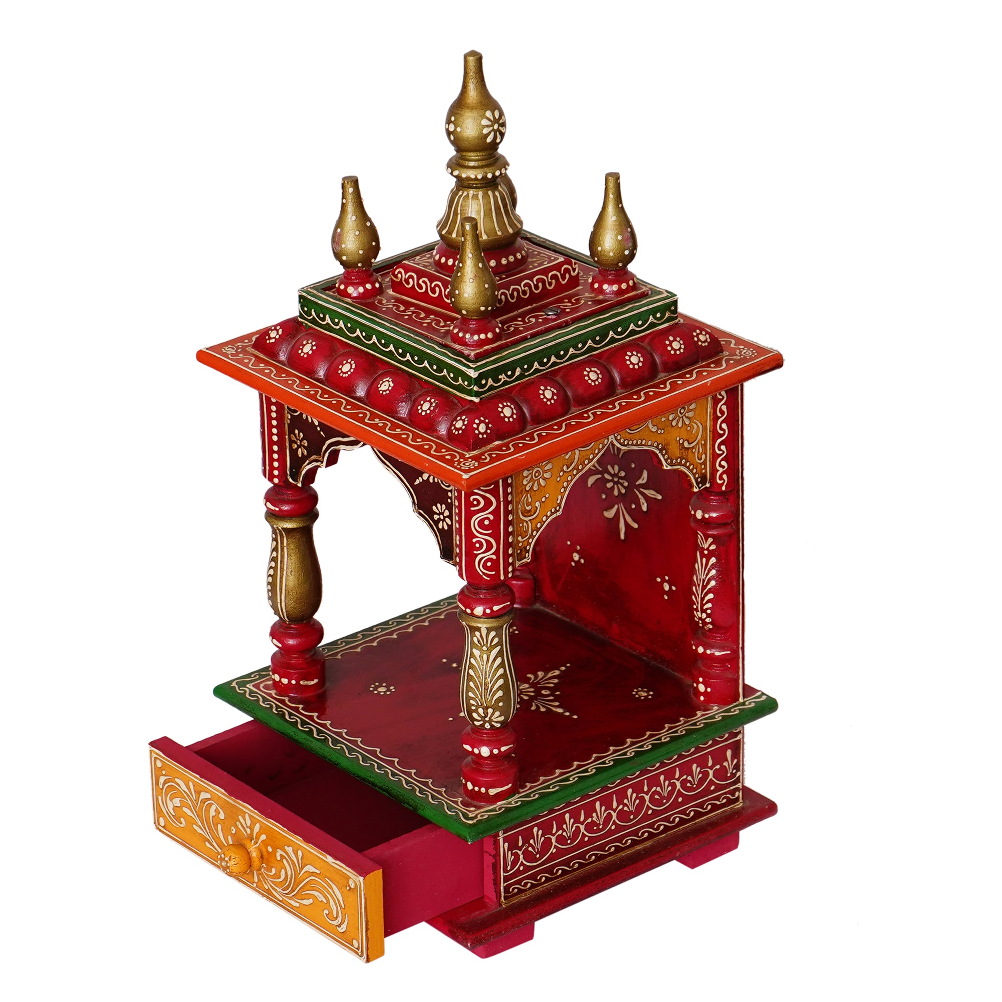 Red and Orange Wooden Pooja Temple/Mandir with Storage Option 5