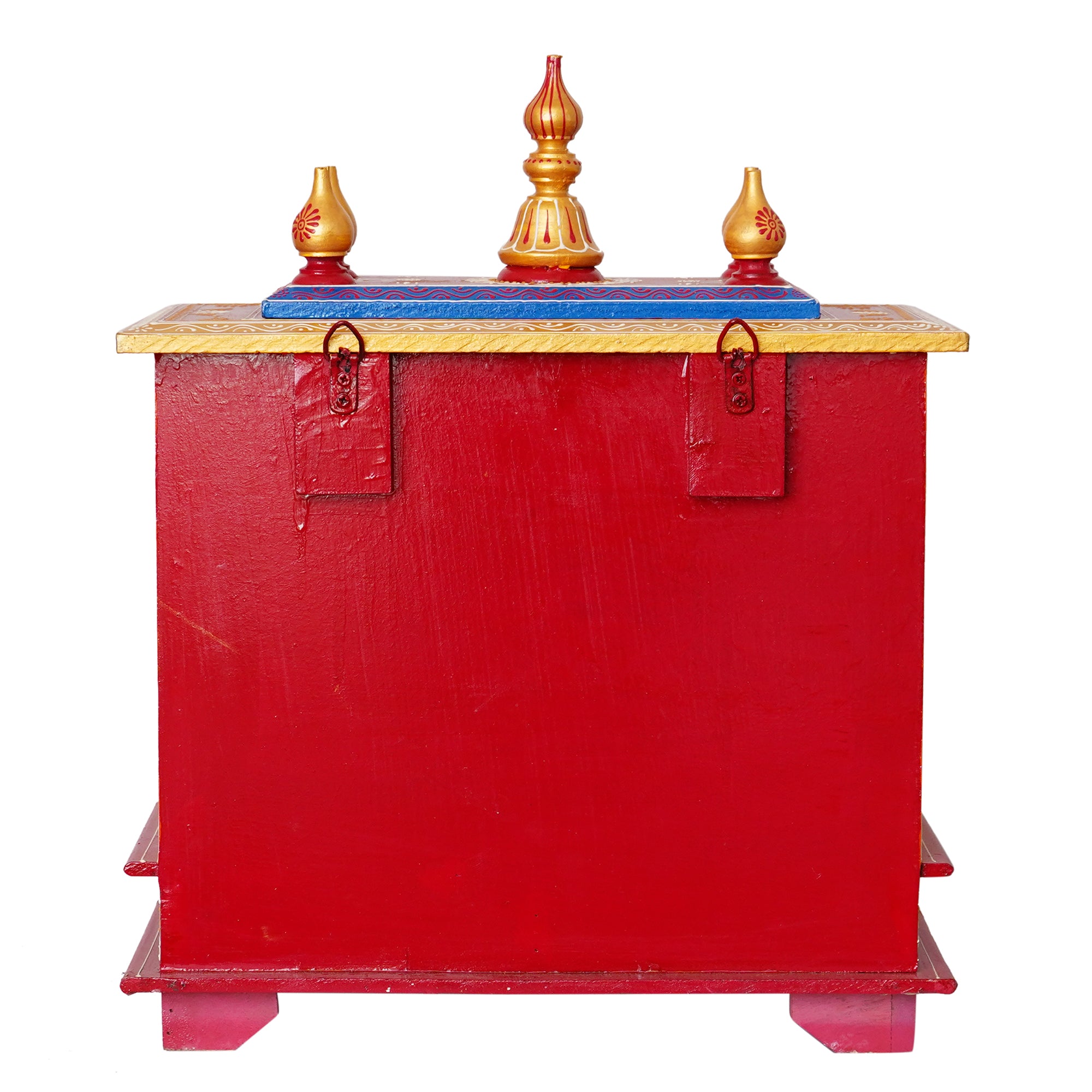 Red and Blue Wooden Pooja Temple/Mandir with Door and Storage Option 6