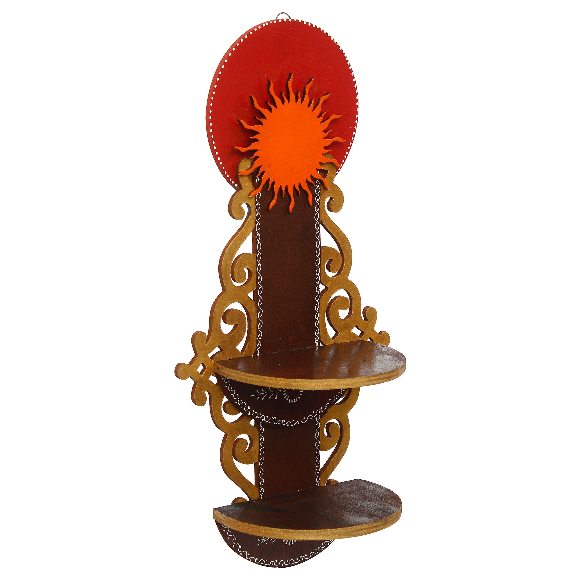 Brown & Red MDF Wooden Pooja Temple/Mandir with Additional Shelf 2