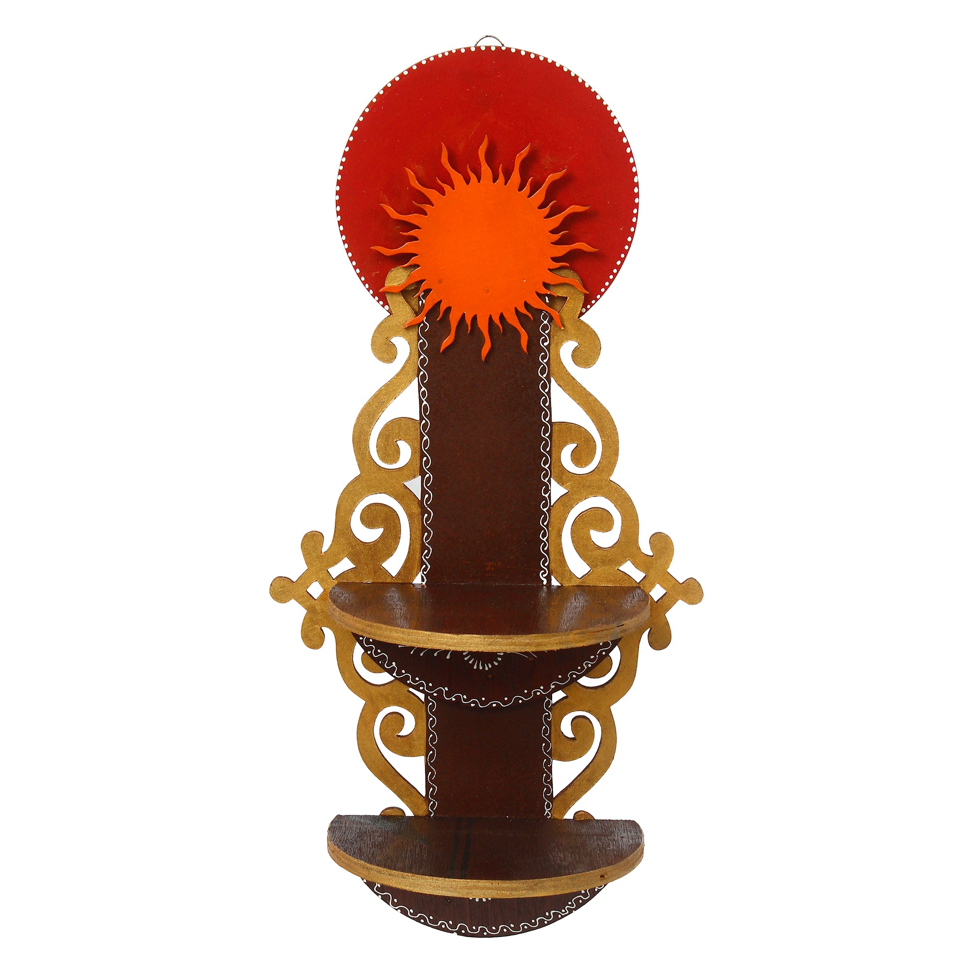 Brown & Red MDF Wooden Pooja Temple/Mandir with Additional Shelf 4