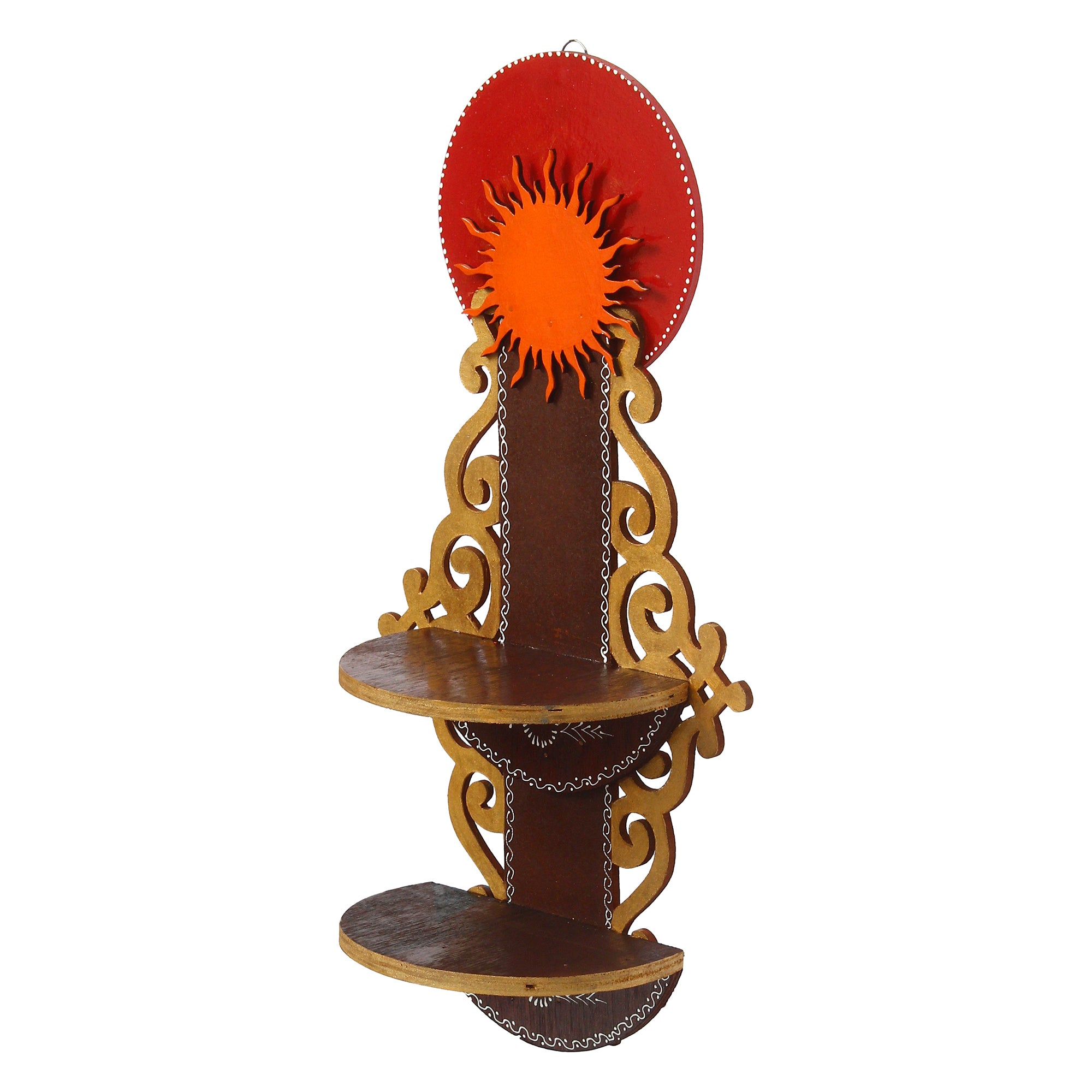 Brown & Red MDF Wooden Pooja Temple/Mandir with Additional Shelf 5