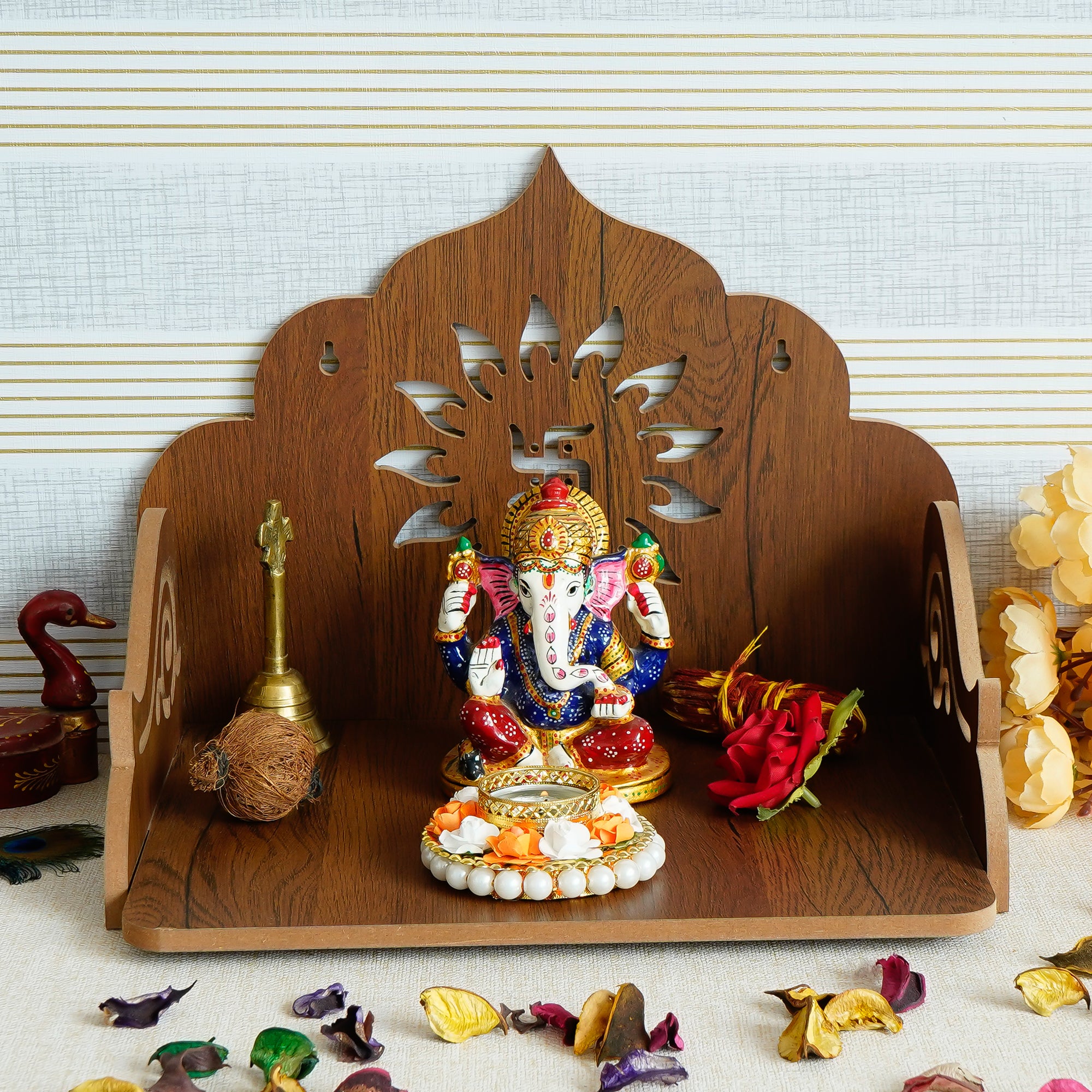 Swastik Design Laminated Wood Pooja Temple/Mandir 1