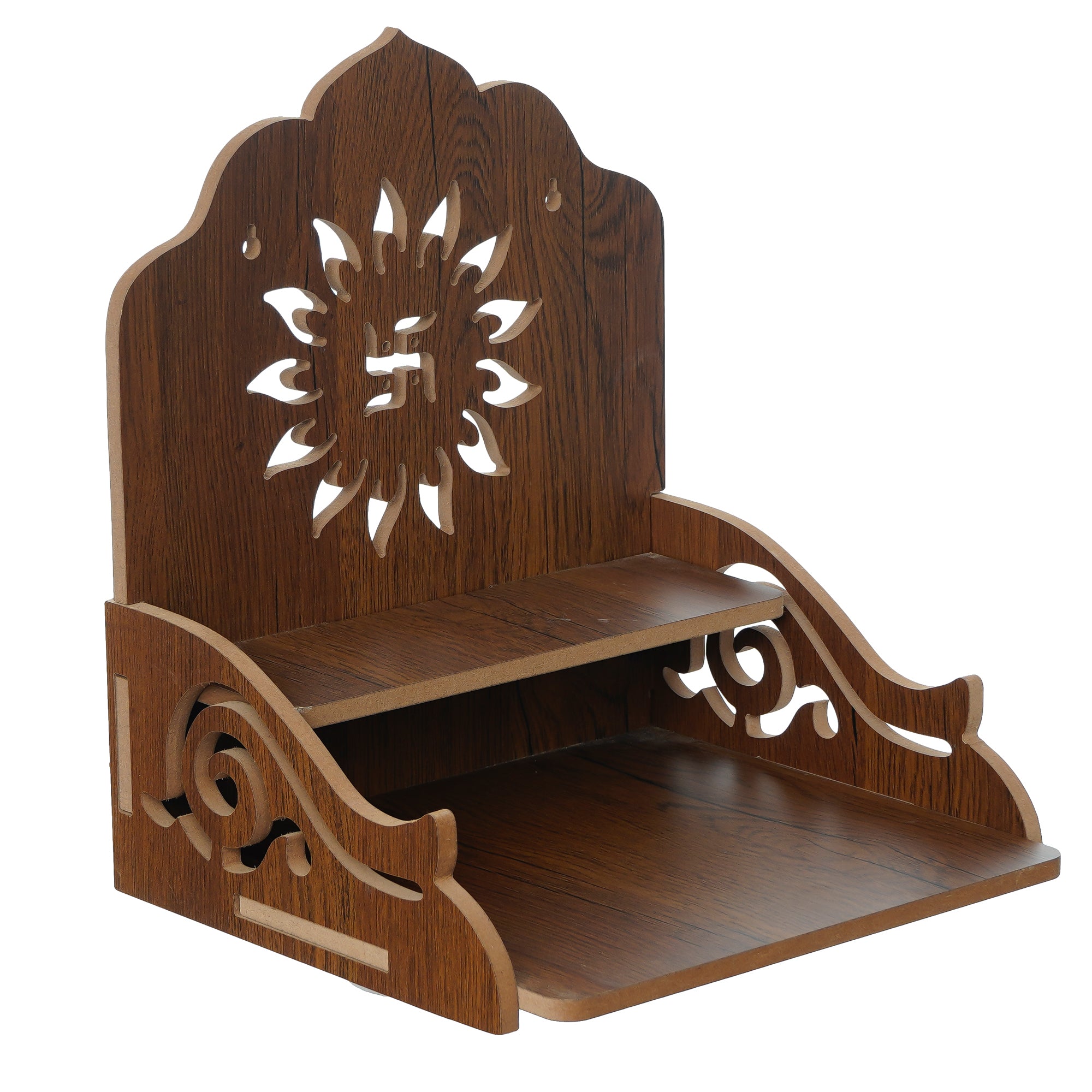 Swastik Design with Shelf Laminated Wood Pooja Temple/Mandir 2