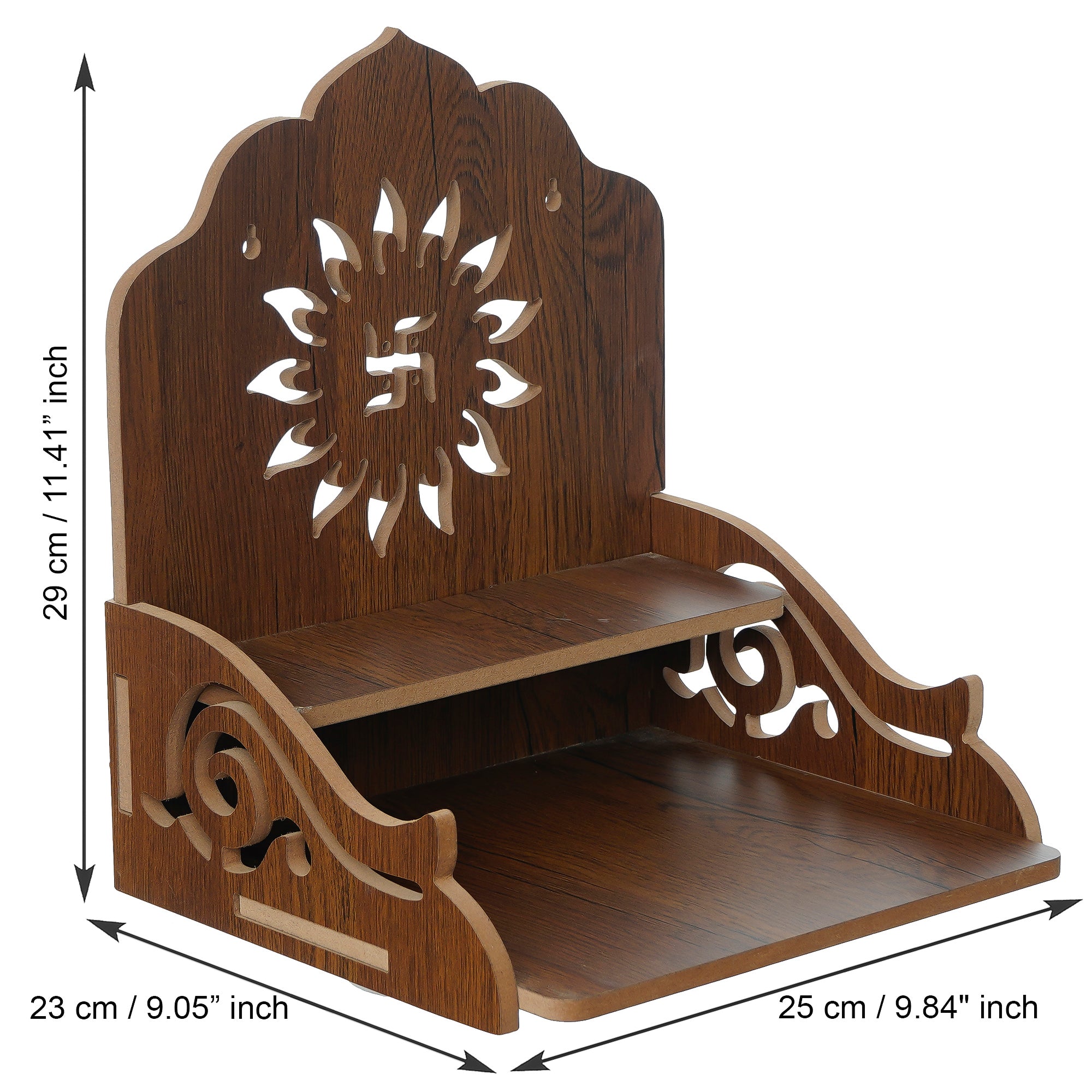 Swastik Design with Shelf Laminated Wood Pooja Temple/Mandir 3