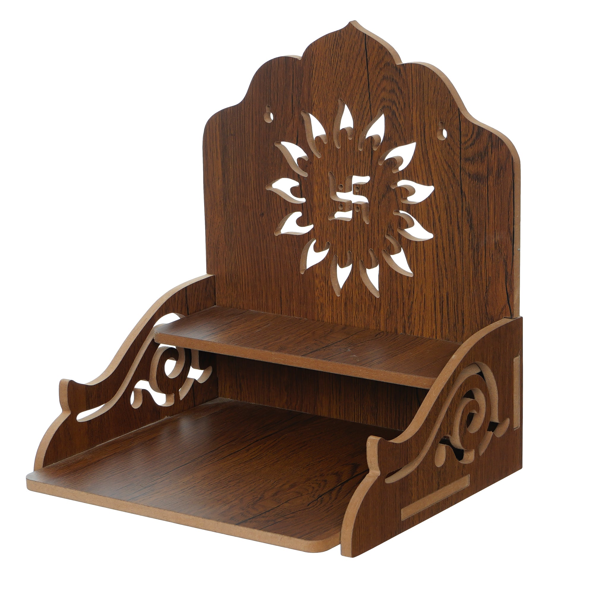 Swastik Design with Shelf Laminated Wood Pooja Temple/Mandir 4