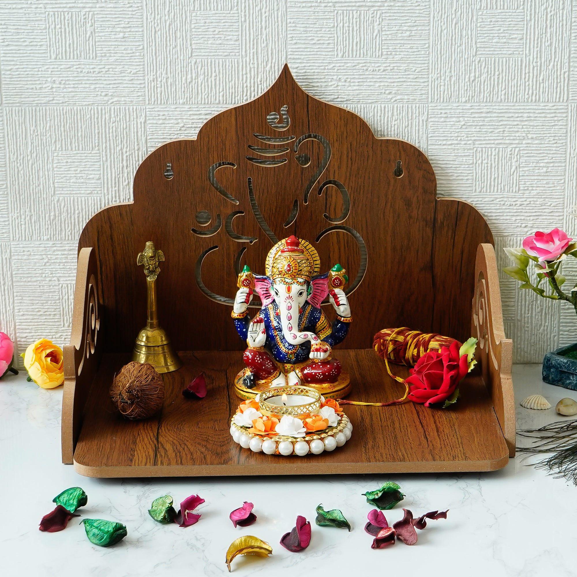 Ganesha Design Laminated Wood Pooja Temple/Mandir 1