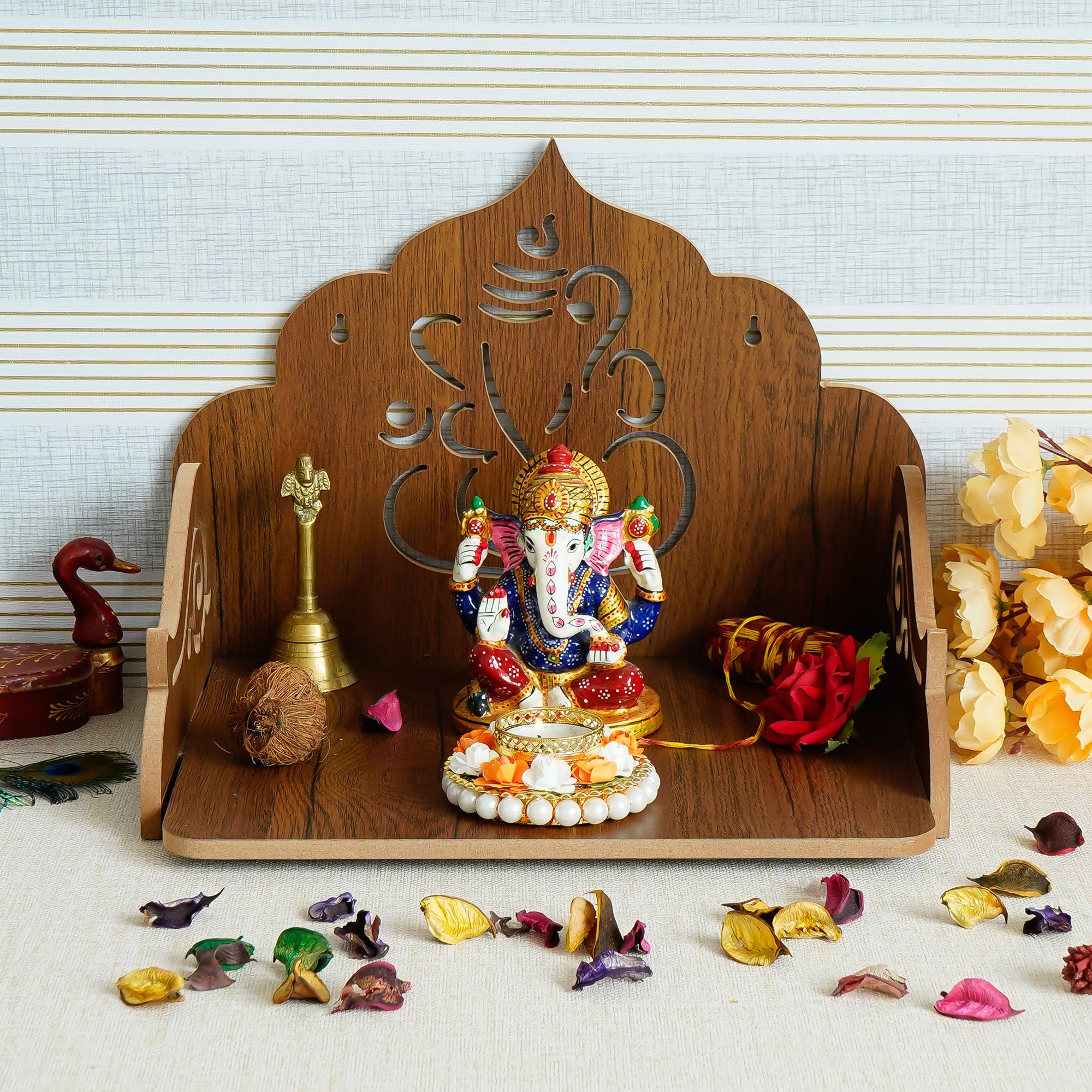 Ganesha Design Laminated Wood Pooja Temple/Mandir