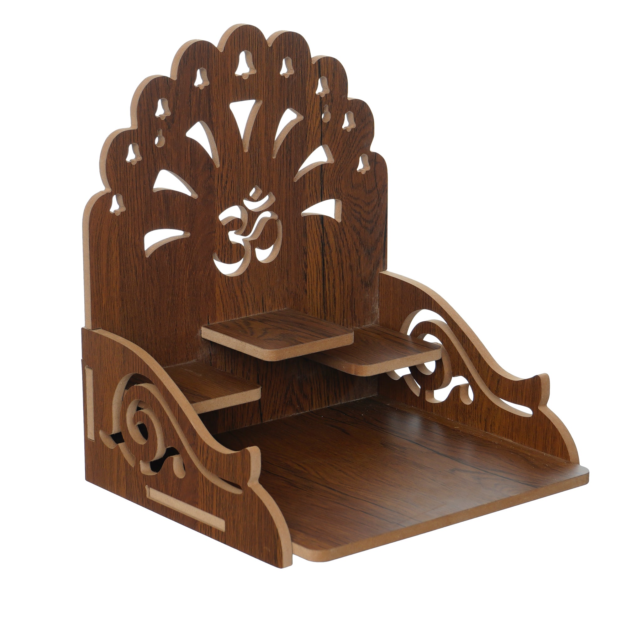 Om with Bells Design and 3 Shelfs Laminated Wood Pooja Temple/Mandir 2