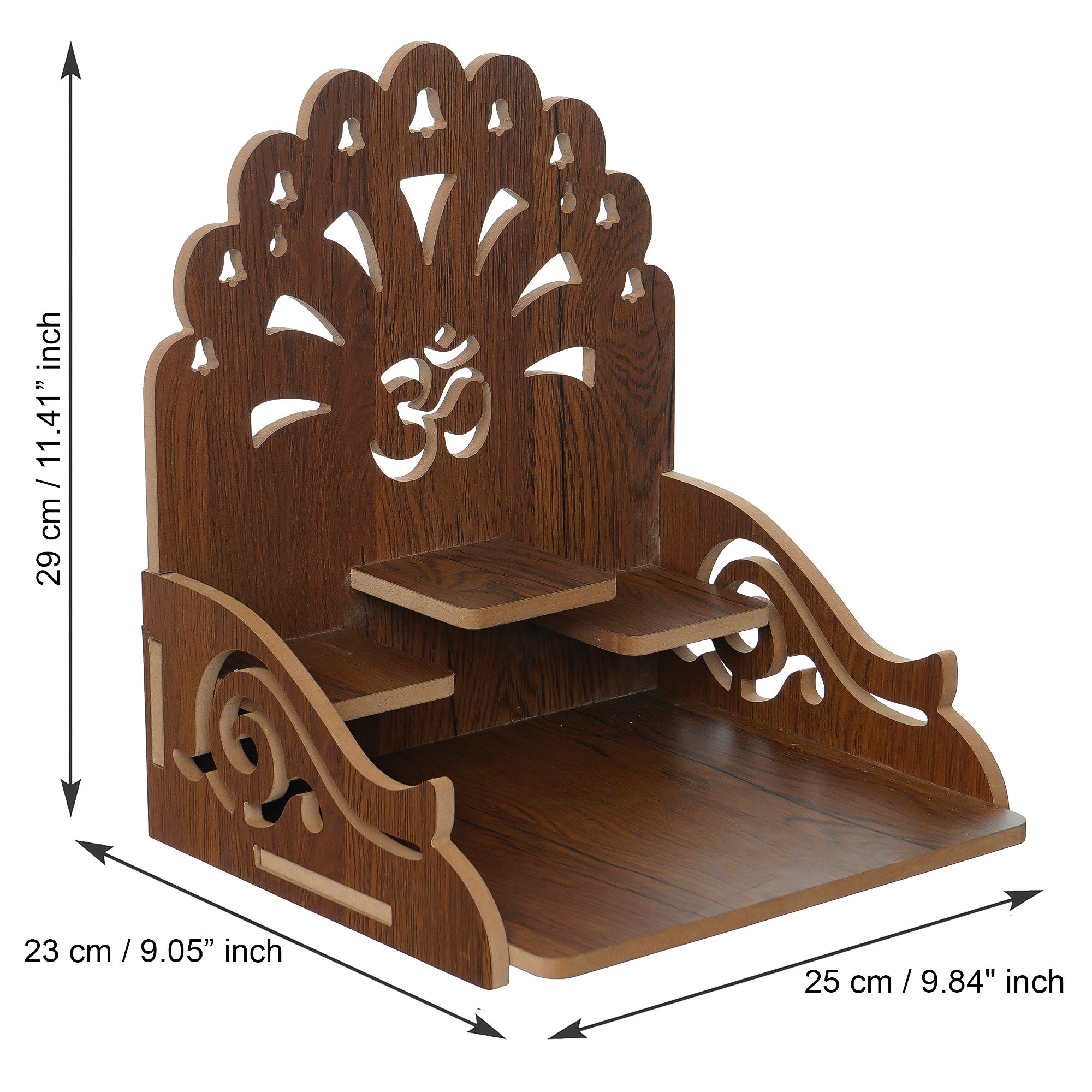 Om with Bells Design and 3 Shelfs Laminated Wood Pooja Temple/Mandir 3