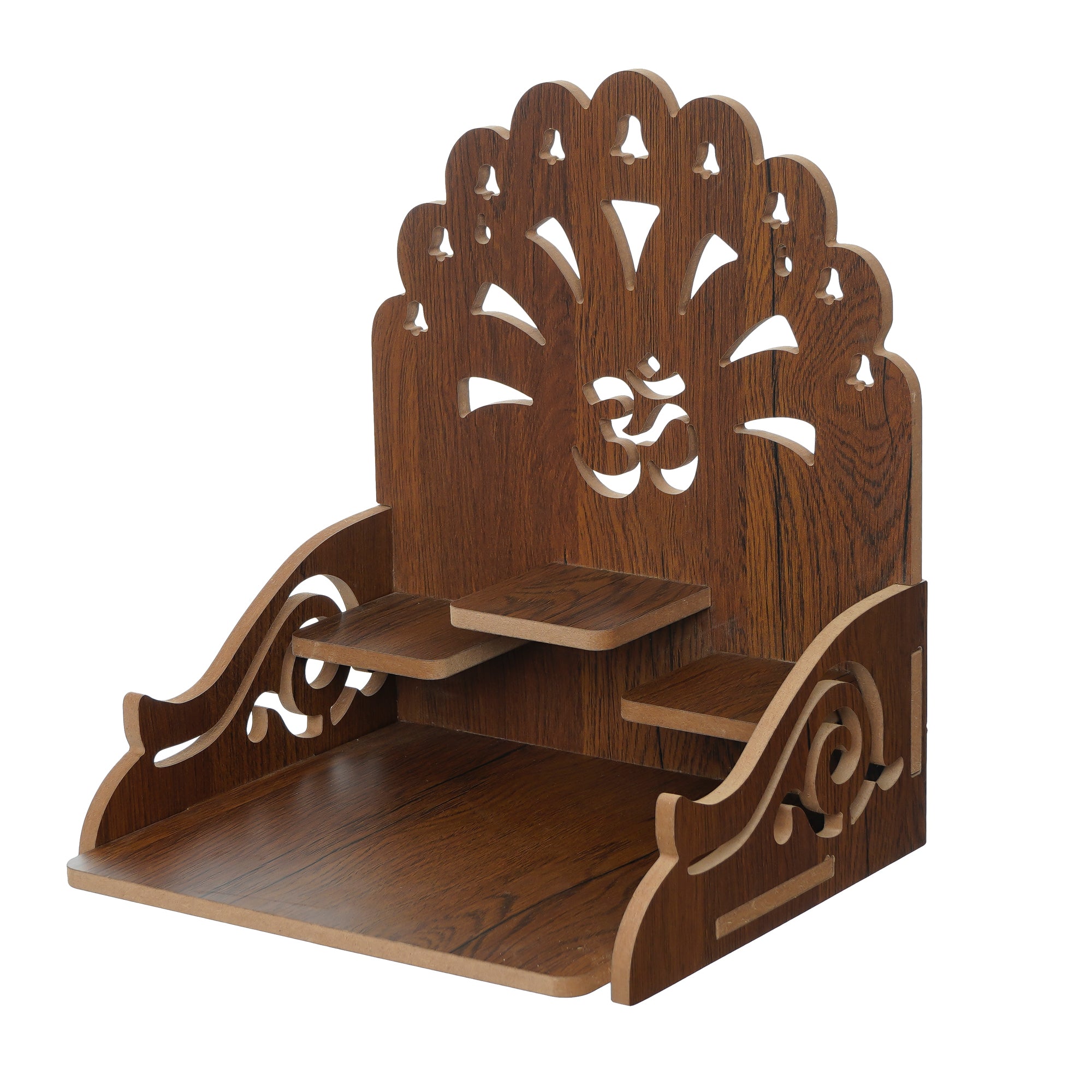 Om with Bells Design and 3 Shelfs Laminated Wood Pooja Temple/Mandir 4