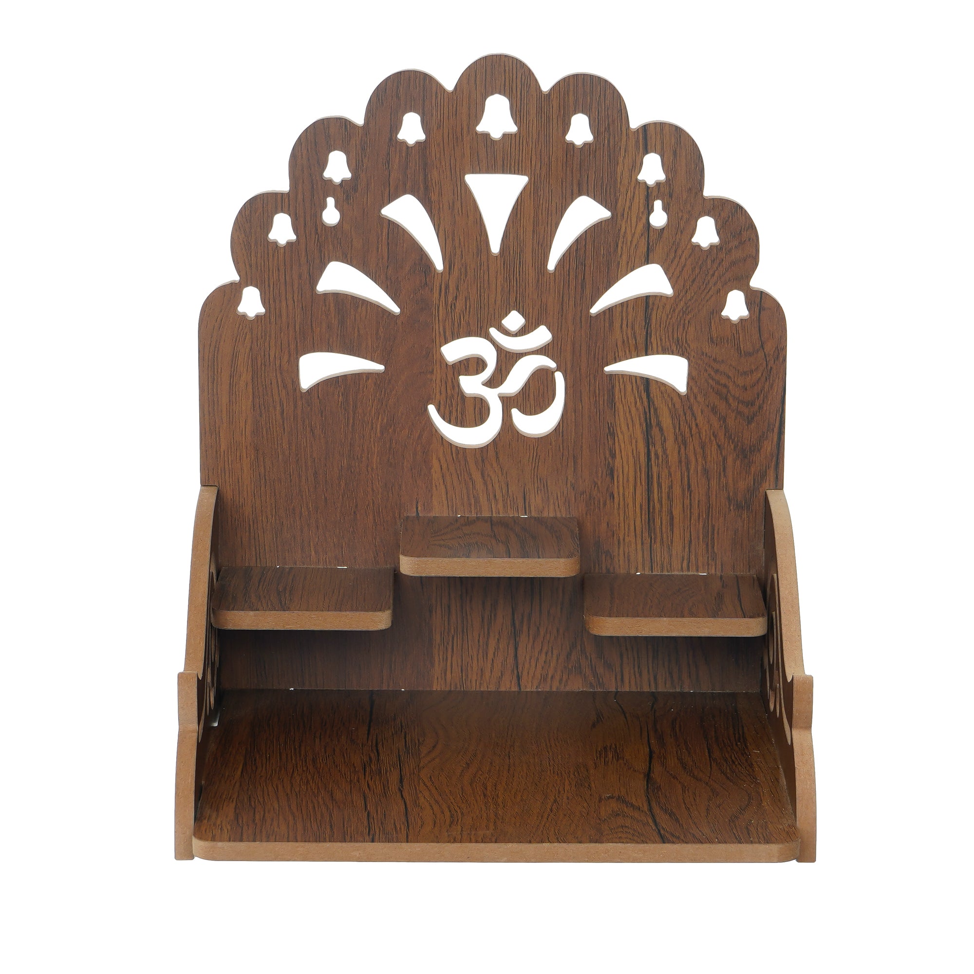 Om with Bells Design and 3 Shelfs Laminated Wood Pooja Temple/Mandir 5
