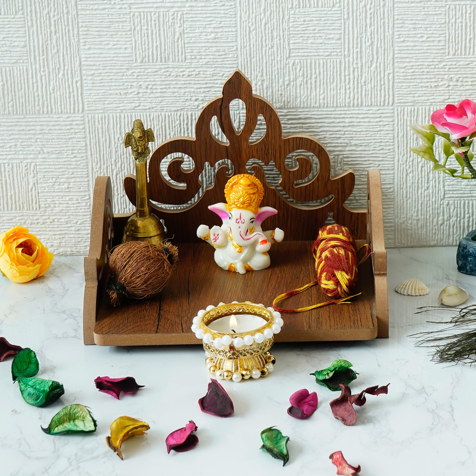 Carved Design Laminated Wood Pooja Temple/Mandir 1