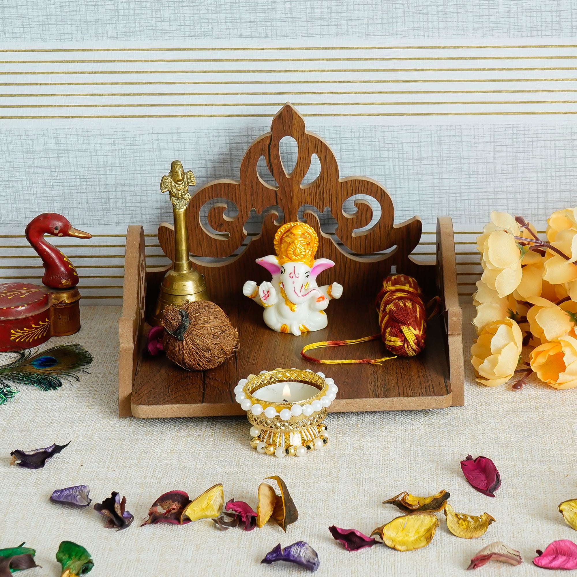 Carved Design Laminated Wood Pooja Temple/Mandir