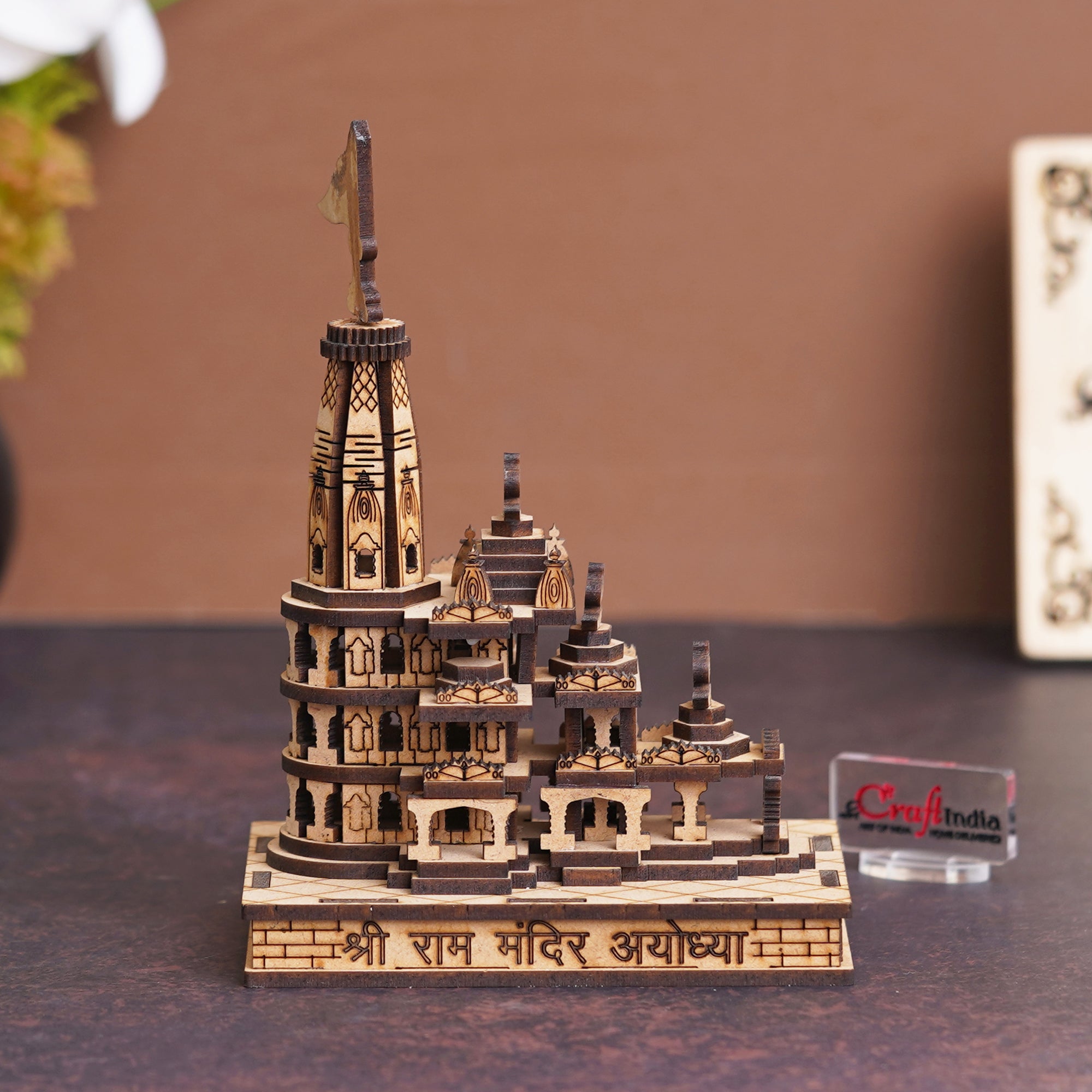 eCraftIndia Shri Ram Mandir Ayodhya Model - Wooden MDF Craftsmanship Authentic Designer Temple with Protective Gift Box - Ideal for Home Temple, Decor, and Spiritual Gifting