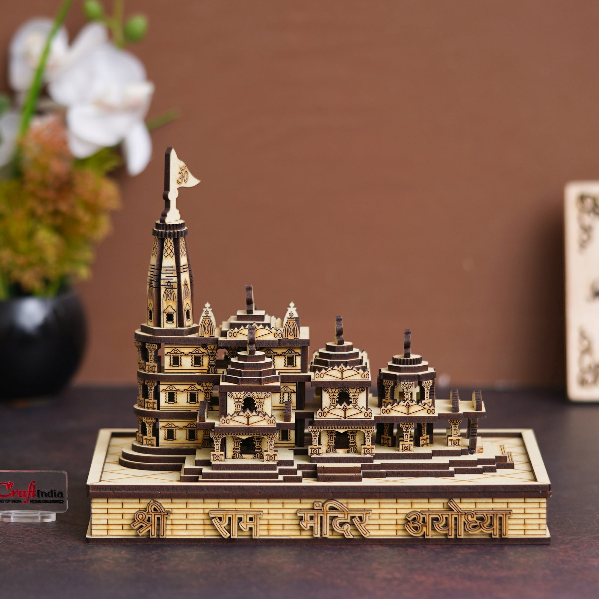 eCraftIndia Shri Ram Mandir Ayodhya Model with Light and Power Adapter - Wooden MDF Craftsmanship Authentic Designer Temple with Protective Gift Box - Ideal for Home Temple, Decor, and Spiritual Gifting 1