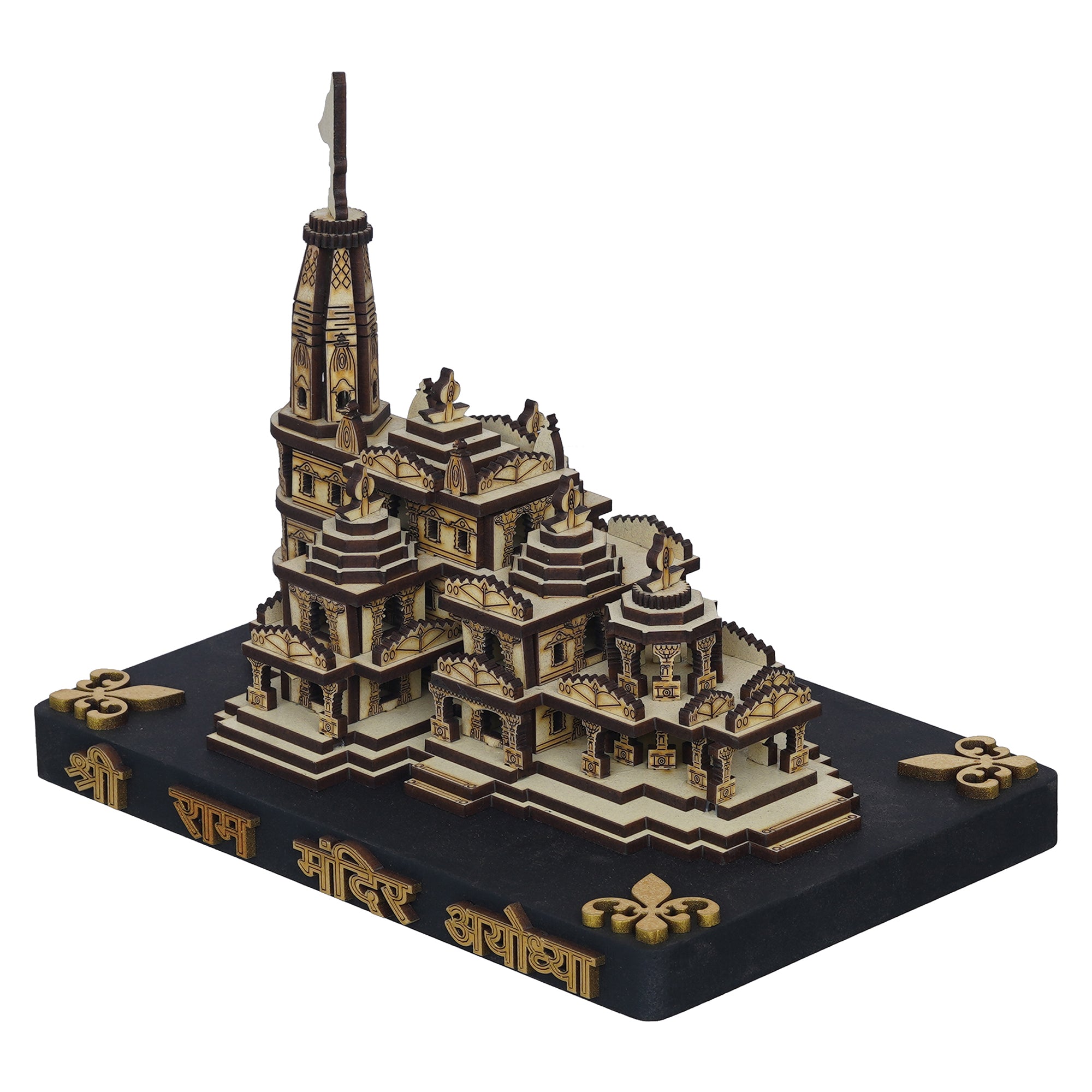 eCraftIndia Shri Ram Mandir Ayodhya Model - Wooden MDF Craftsmanship Authentic Designer Temple - Ideal for Home Temple, Decor, and Spiritual Gifting (Beige, Gold) 2