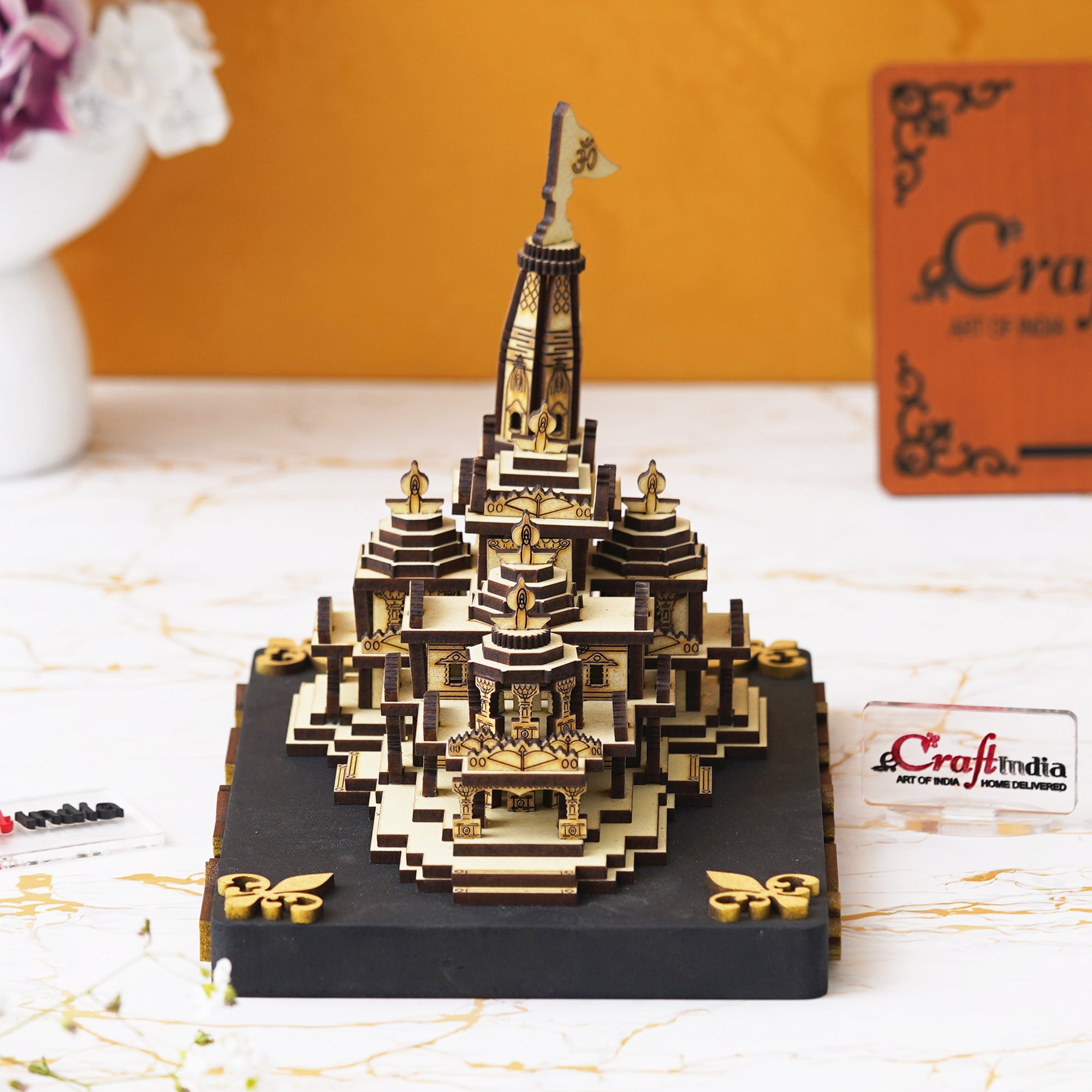 eCraftIndia Shri Ram Mandir Ayodhya Model - Wooden MDF Craftsmanship Authentic Designer Temple - Ideal for Home Temple, Decor, and Spiritual Gifting (Beige, Gold) 5
