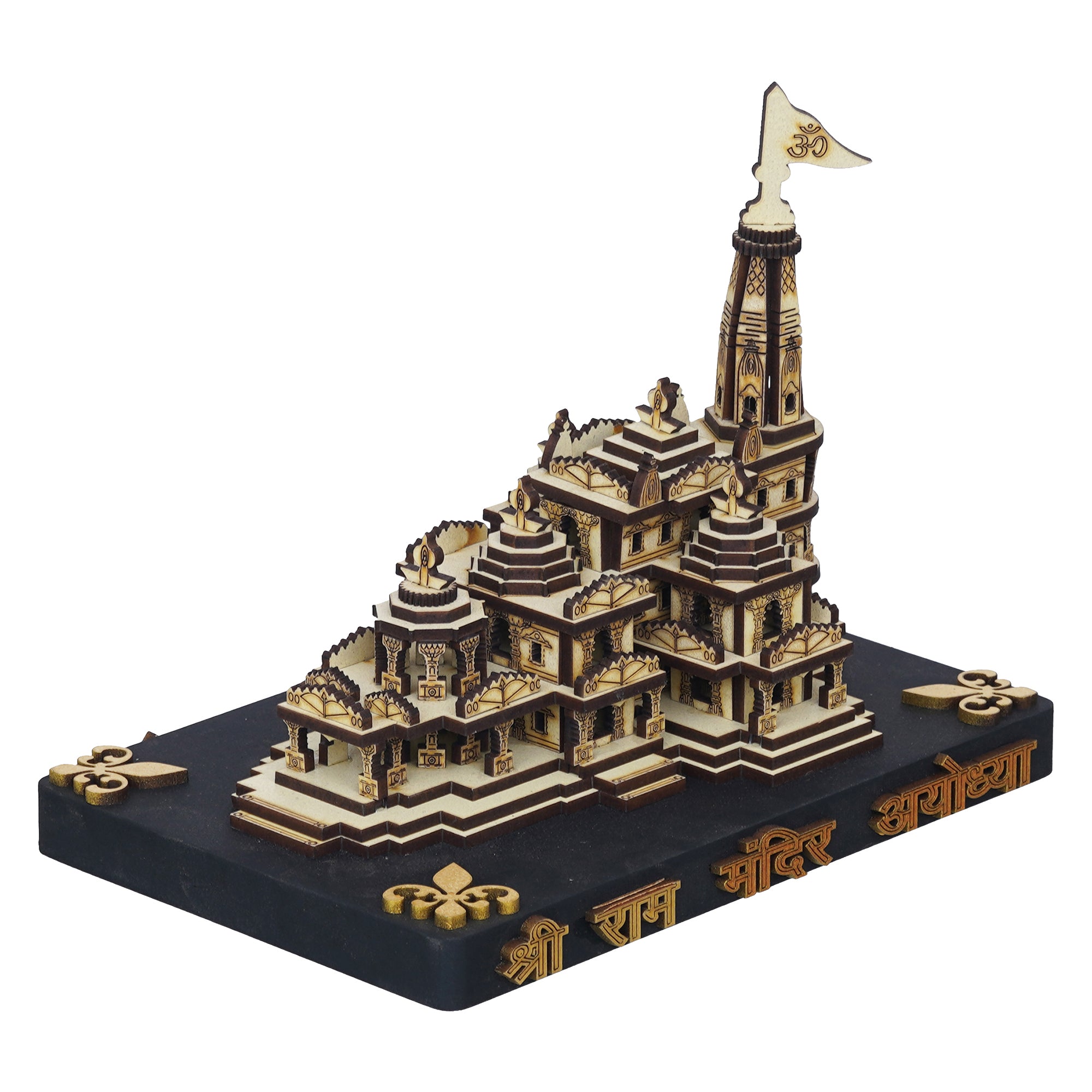 eCraftIndia Shri Ram Mandir Ayodhya Model - Wooden MDF Craftsmanship Authentic Designer Temple - Ideal for Home Temple, Decor, and Spiritual Gifting (Beige, Gold) 6