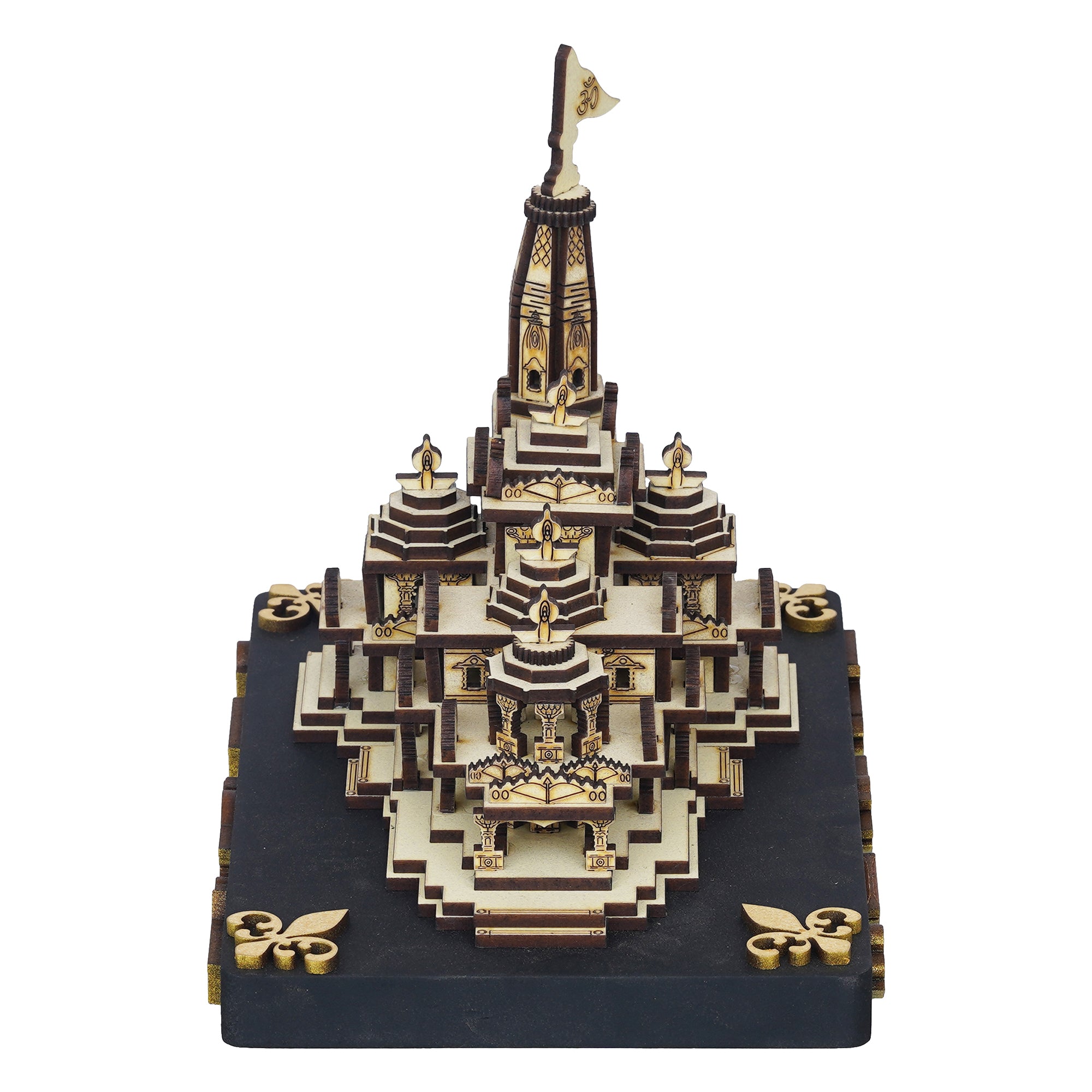 eCraftIndia Shri Ram Mandir Ayodhya Model - Wooden MDF Craftsmanship Authentic Designer Temple - Ideal for Home Temple, Decor, and Spiritual Gifting (Beige, Gold) 7