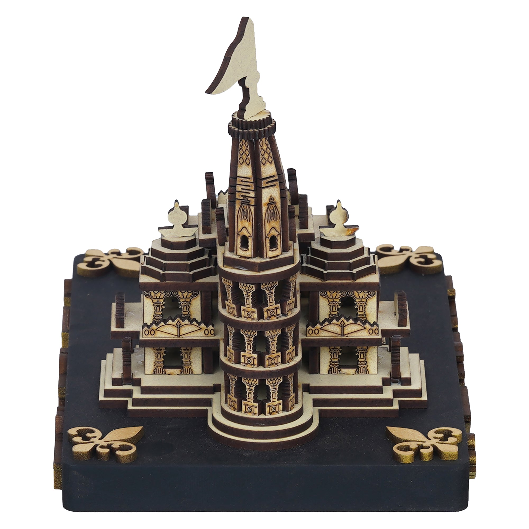 eCraftIndia Shri Ram Mandir Ayodhya Model - Wooden MDF Craftsmanship Authentic Designer Temple - Ideal for Home Temple, Decor, and Spiritual Gifting (Beige, Gold) 8