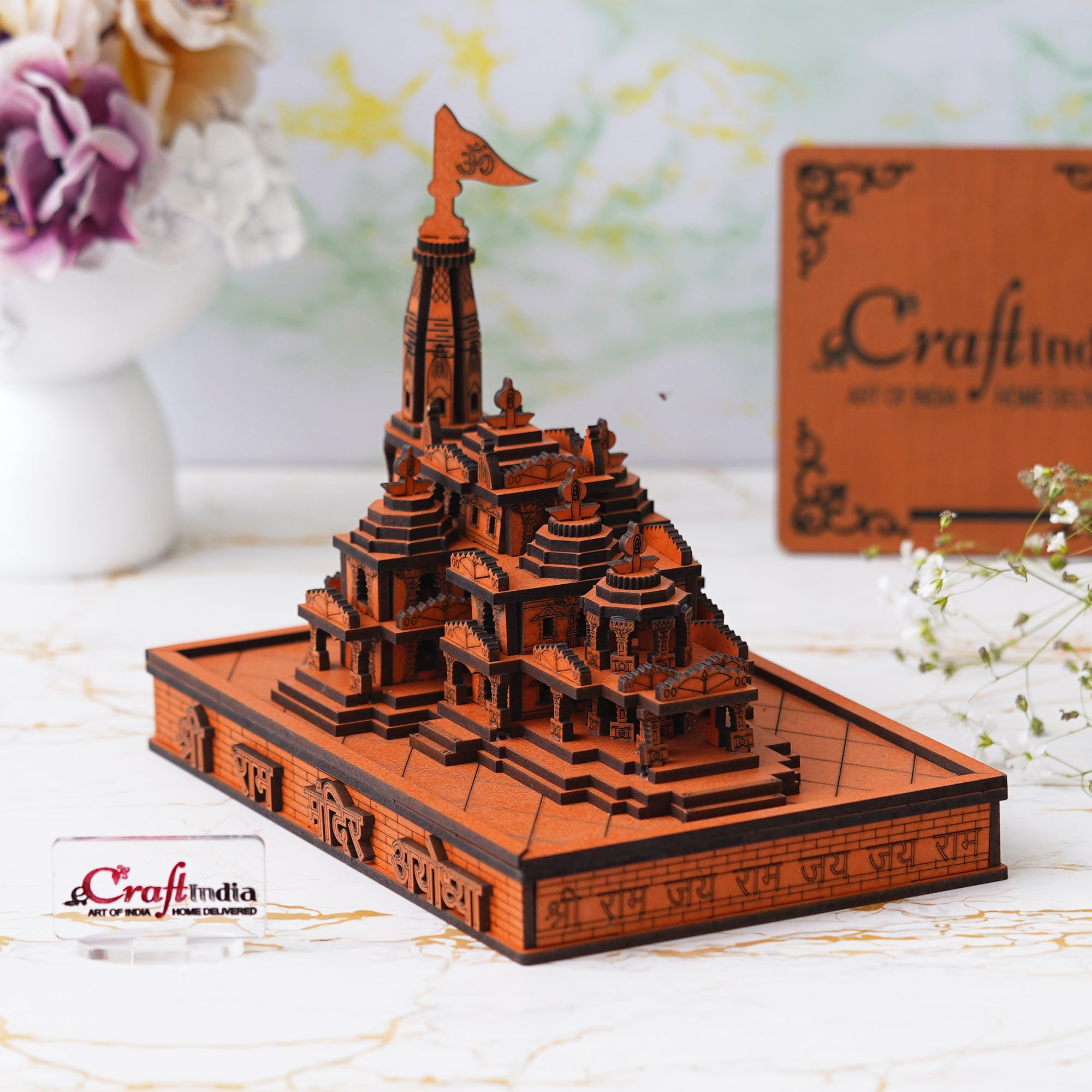 eCraftIndia Shri Ram Mandir Ayodhya Model - Wooden MDF Craftsmanship Authentic Designer Temple - Ideal for Home Temple, Decor, and Spiritual Gifting (Orange) 1