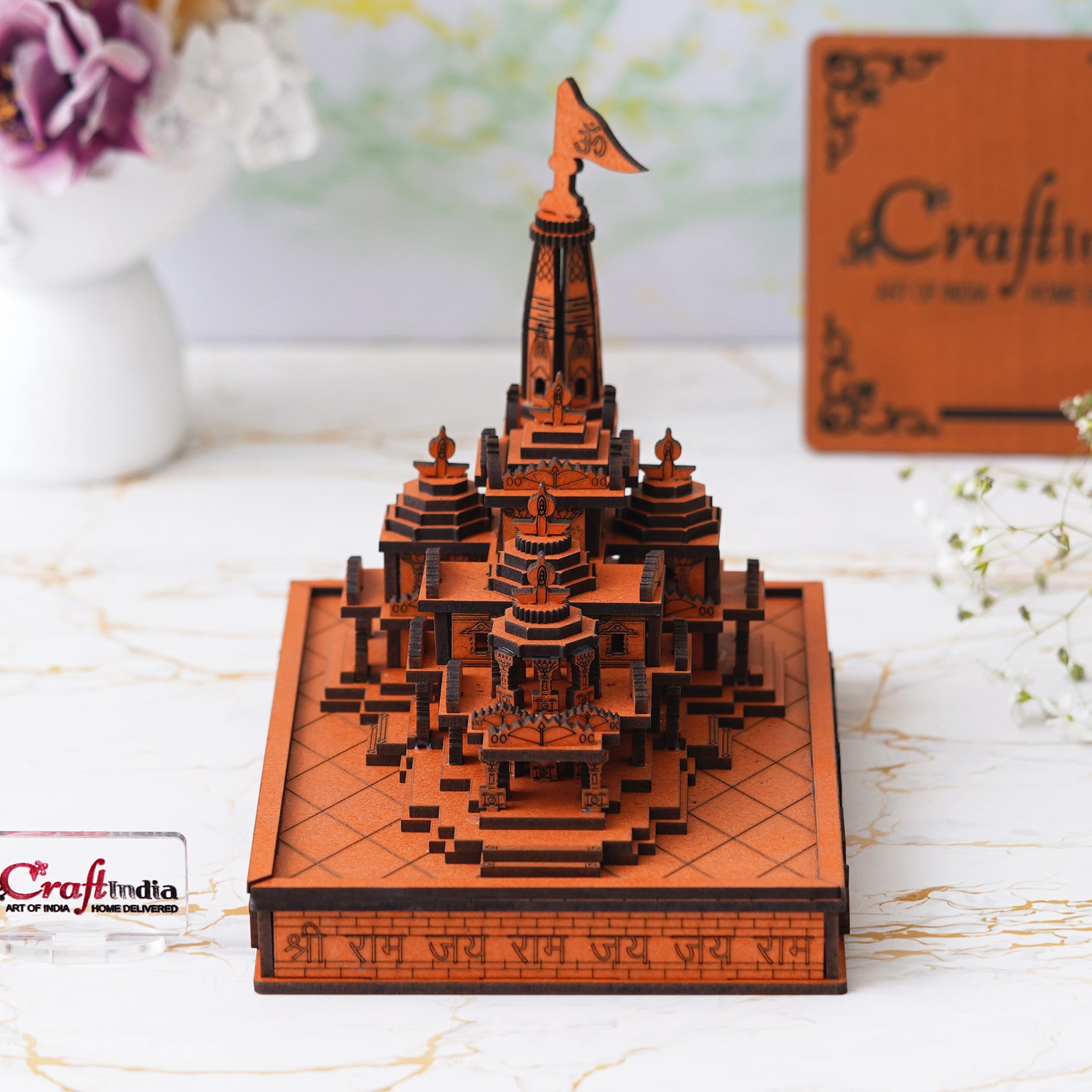 eCraftIndia Shri Ram Mandir Ayodhya Model - Wooden MDF Craftsmanship Authentic Designer Temple - Ideal for Home Temple, Decor, and Spiritual Gifting (Orange) 5