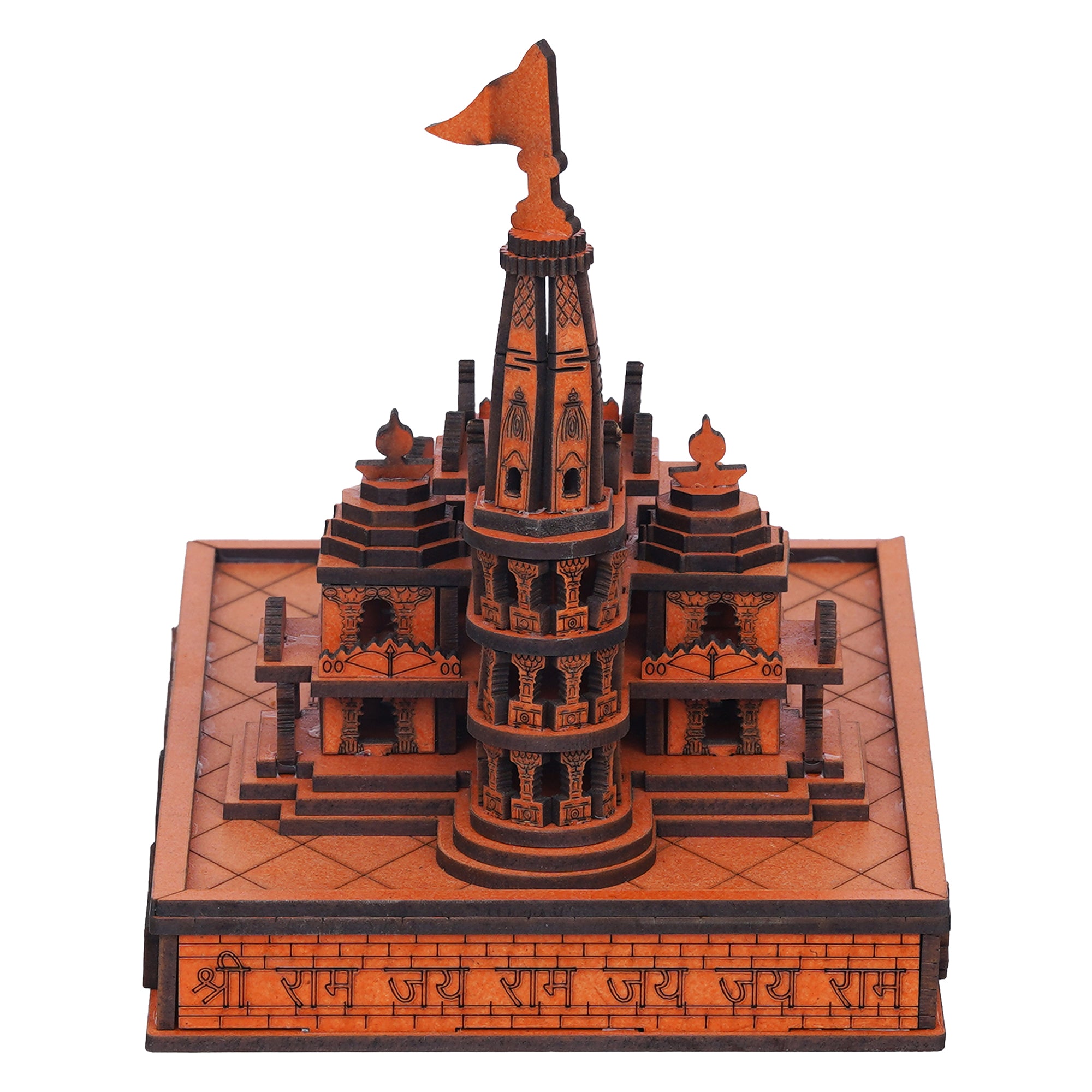 eCraftIndia Shri Ram Mandir Ayodhya Model - Wooden MDF Craftsmanship Authentic Designer Temple - Ideal for Home Temple, Decor, and Spiritual Gifting (Orange) 8