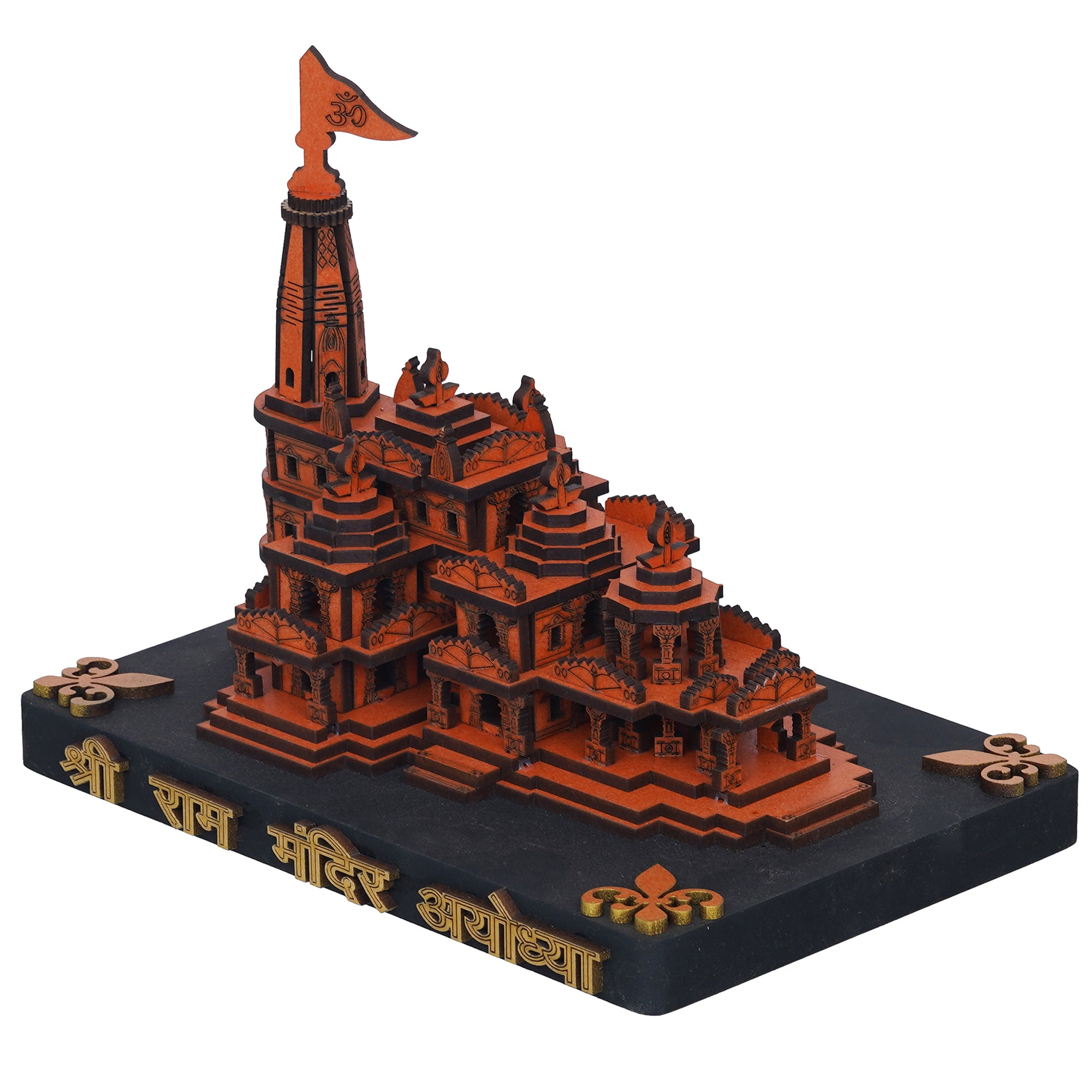 eCraftIndia Shri Ram Mandir Ayodhya Model - Wooden MDF Craftsmanship Authentic Designer Temple - Ideal for Home Temple, Decor, and Spiritual Gifting (Orange, Gold) 2