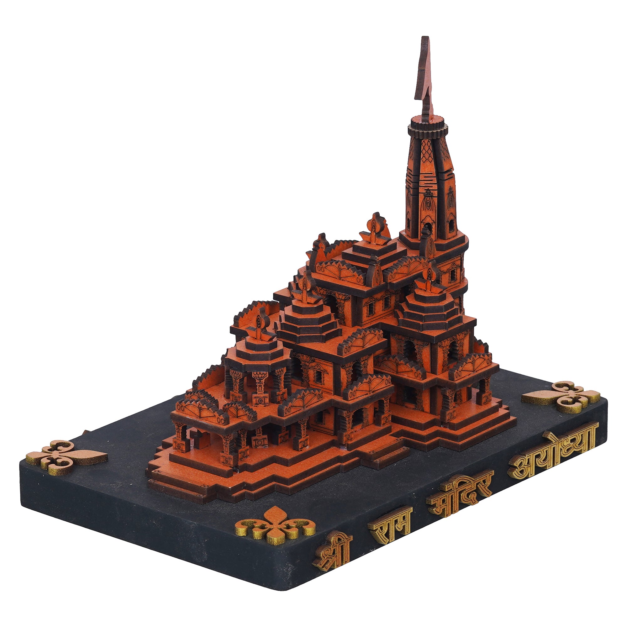 eCraftIndia Shri Ram Mandir Ayodhya Model - Wooden MDF Craftsmanship Authentic Designer Temple - Ideal for Home Temple, Decor, and Spiritual Gifting (Orange, Gold) 6
