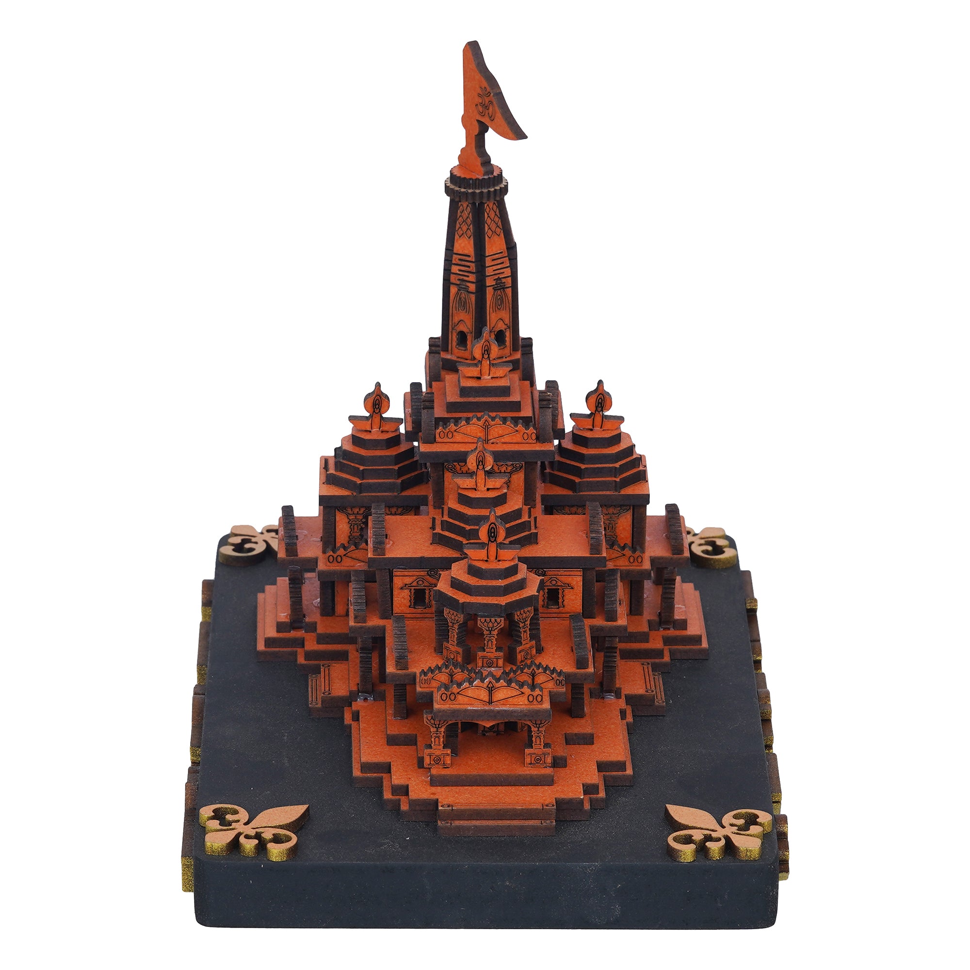 eCraftIndia Shri Ram Mandir Ayodhya Model - Wooden MDF Craftsmanship Authentic Designer Temple - Ideal for Home Temple, Decor, and Spiritual Gifting (Orange, Gold) 7
