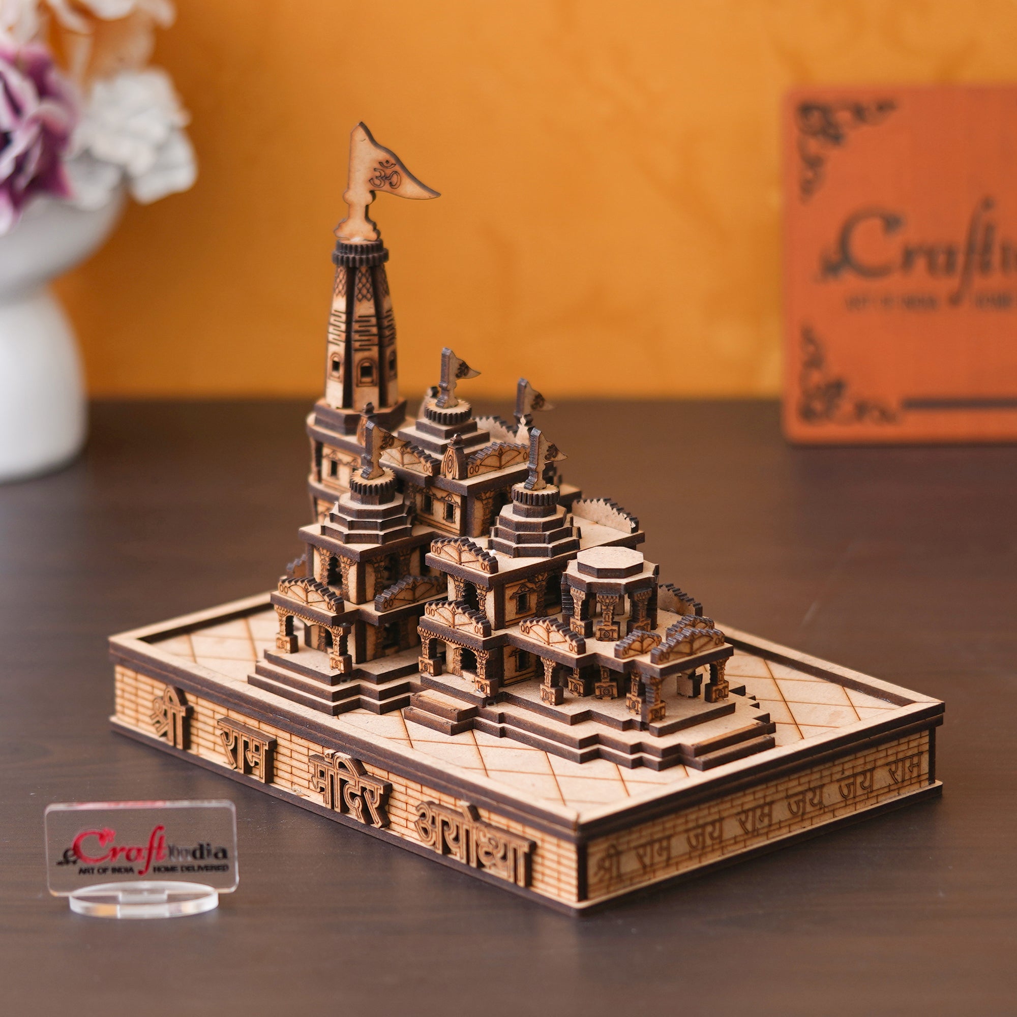 eCraftIndia Shri Ram Mandir Ayodhya Model - Wooden MDF Craftsmanship Authentic Designer Temple - Ideal for Home Temple, Decor, and Spiritual Gifting (Beige, Brown) 1