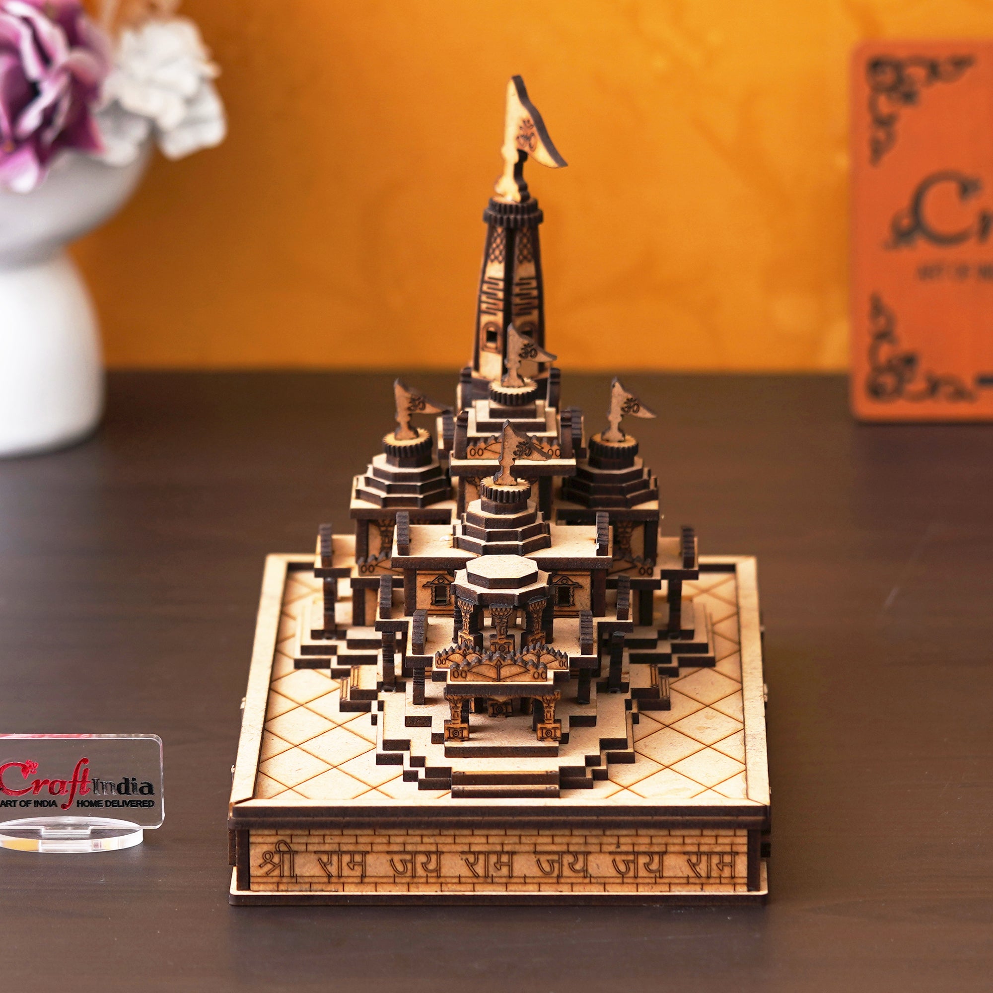 eCraftIndia Shri Ram Mandir Ayodhya Model - Wooden MDF Craftsmanship Authentic Designer Temple - Ideal for Home Temple, Decor, and Spiritual Gifting (Beige, Brown) 4