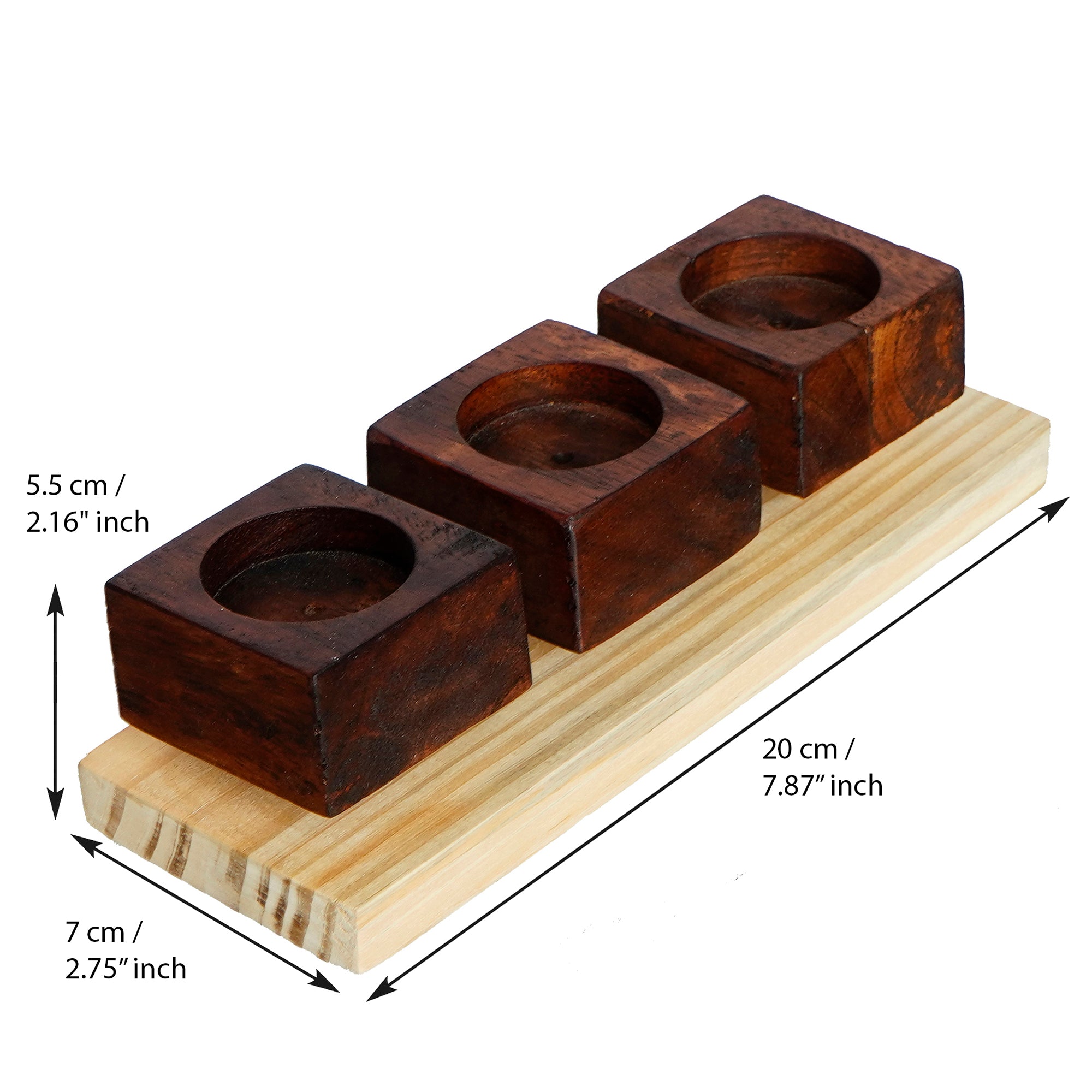 Brown Set of 3 Wooden Tea Light candle Holder Stand 3