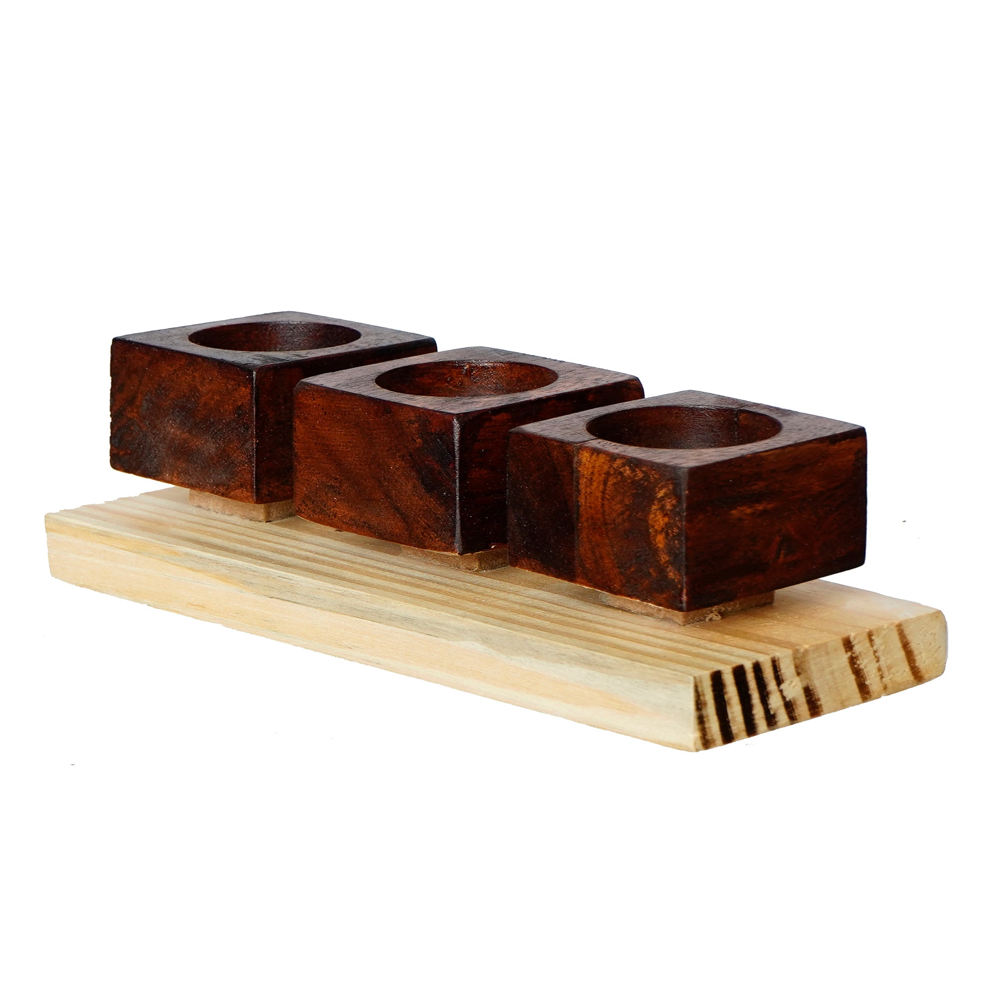 Brown Set of 3 Wooden Tea Light candle Holder Stand 4