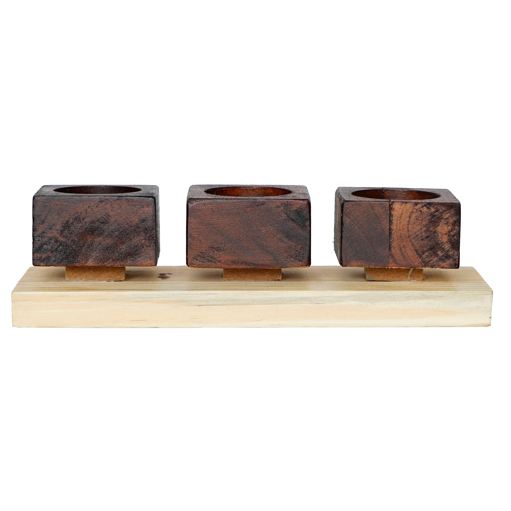 Brown Set of 3 Wooden Tea Light candle Holder Stand 5
