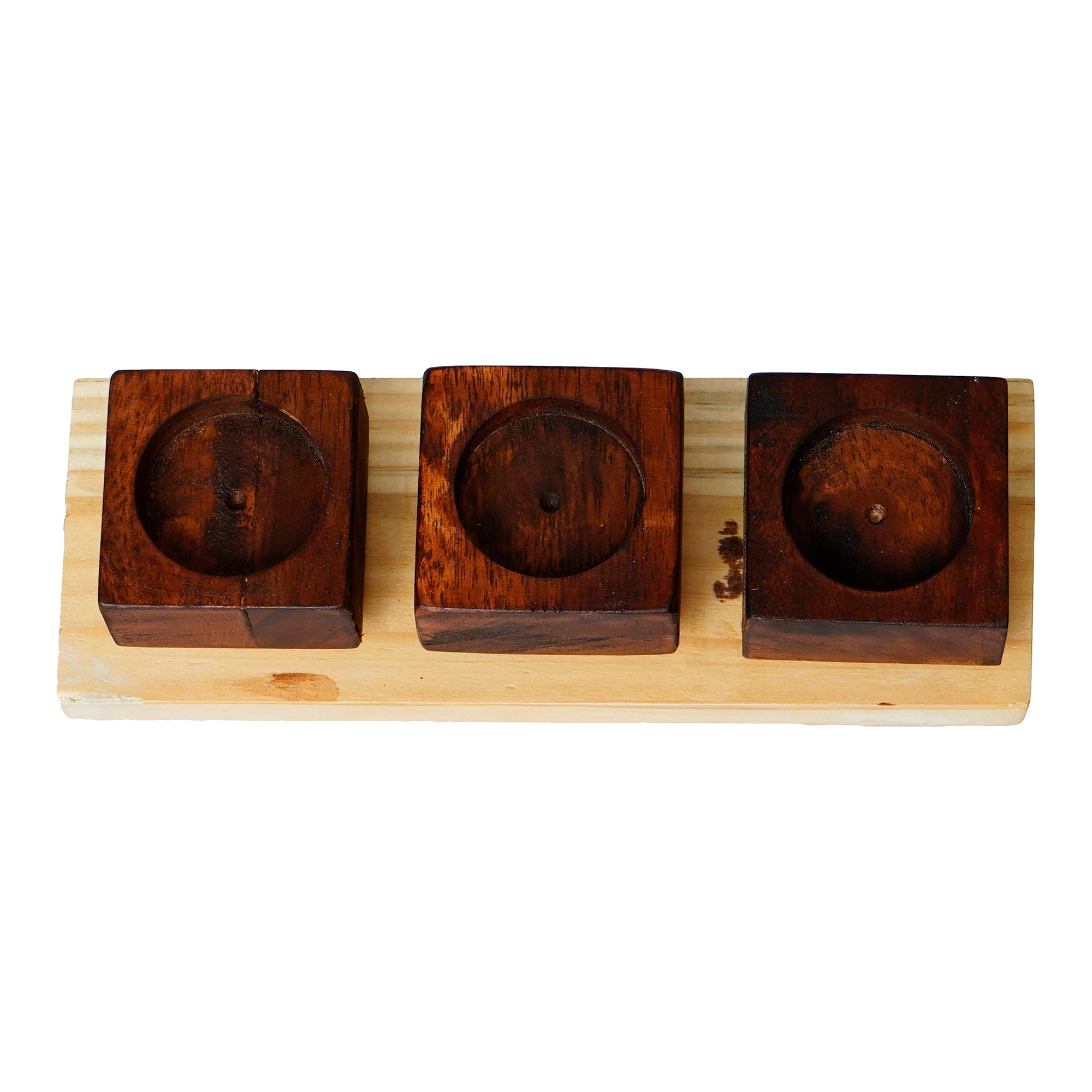 Brown Set of 3 Wooden Tea Light candle Holder Stand 6