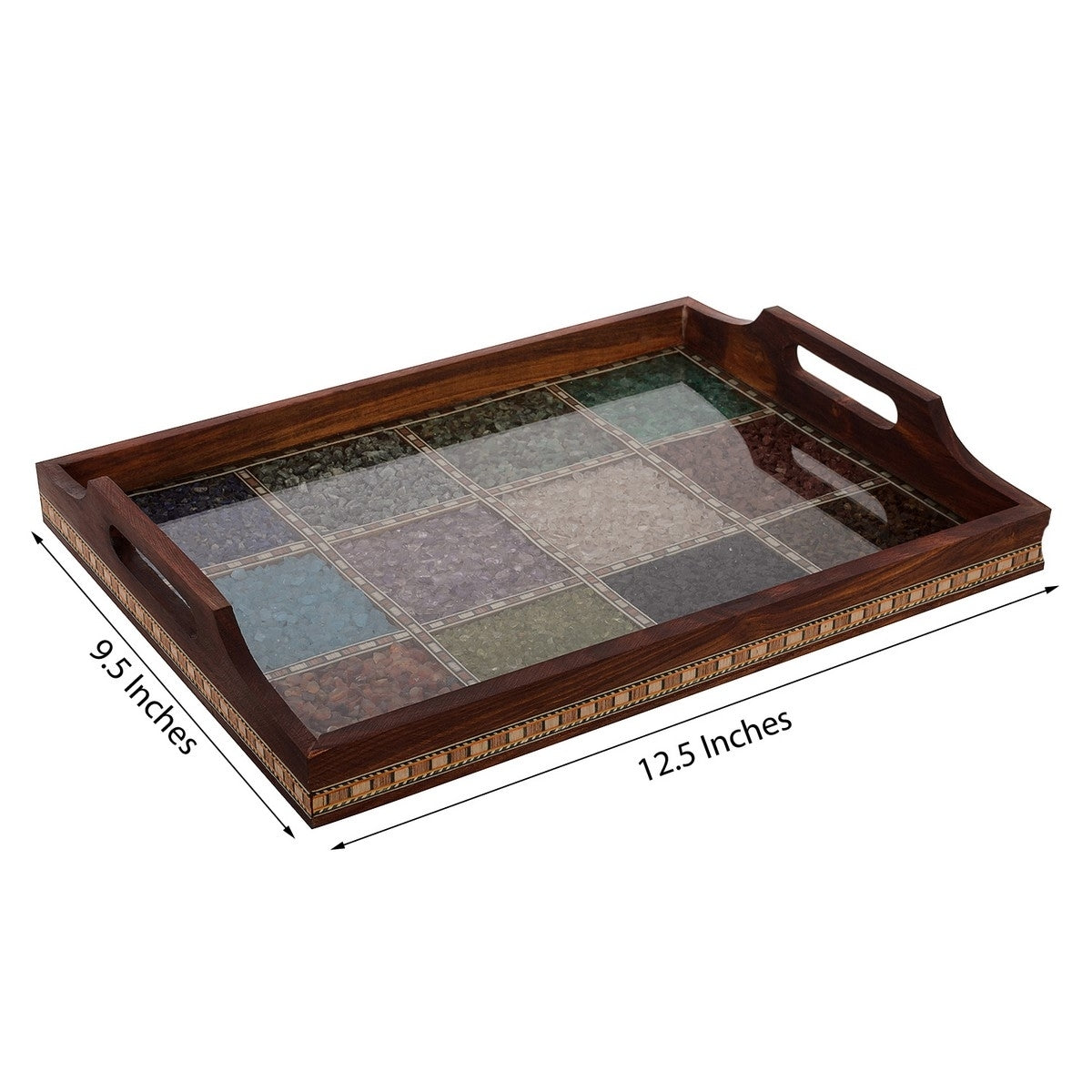 Multipurpose Gemstone Filled 12 Sq Brown Wooden Utility Tray 3