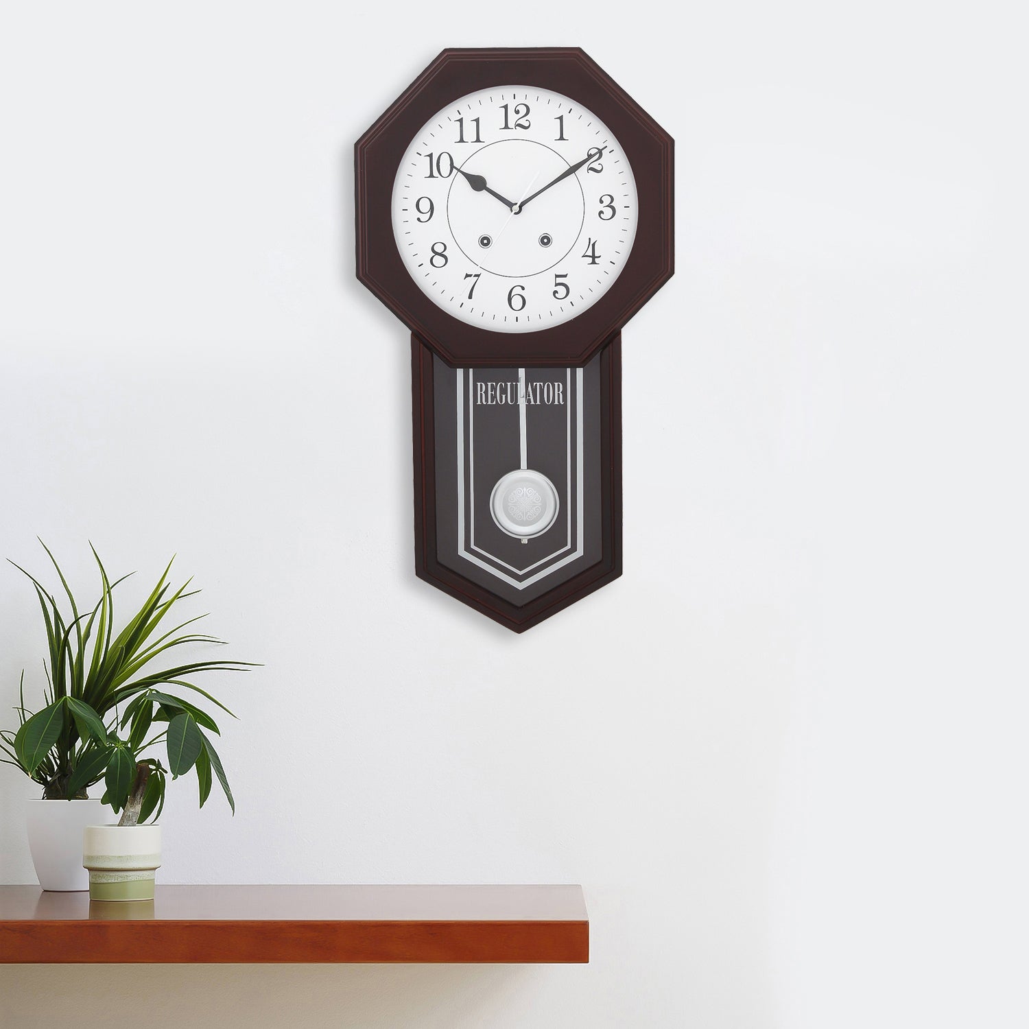 Octagon Dial Vertical Analog Designer Wooden Pendulum Wall Clock 1