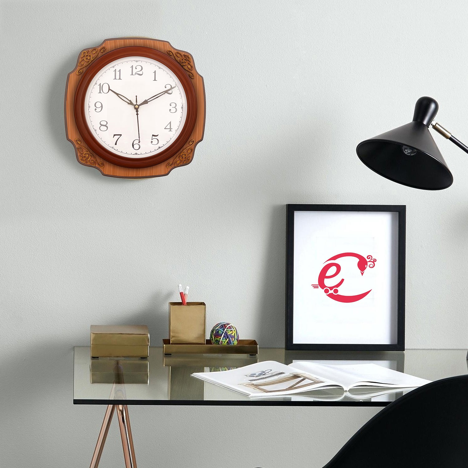 Cola Brown square wooden analog wall clock(25.4 cm x 25.4 cm) 1
