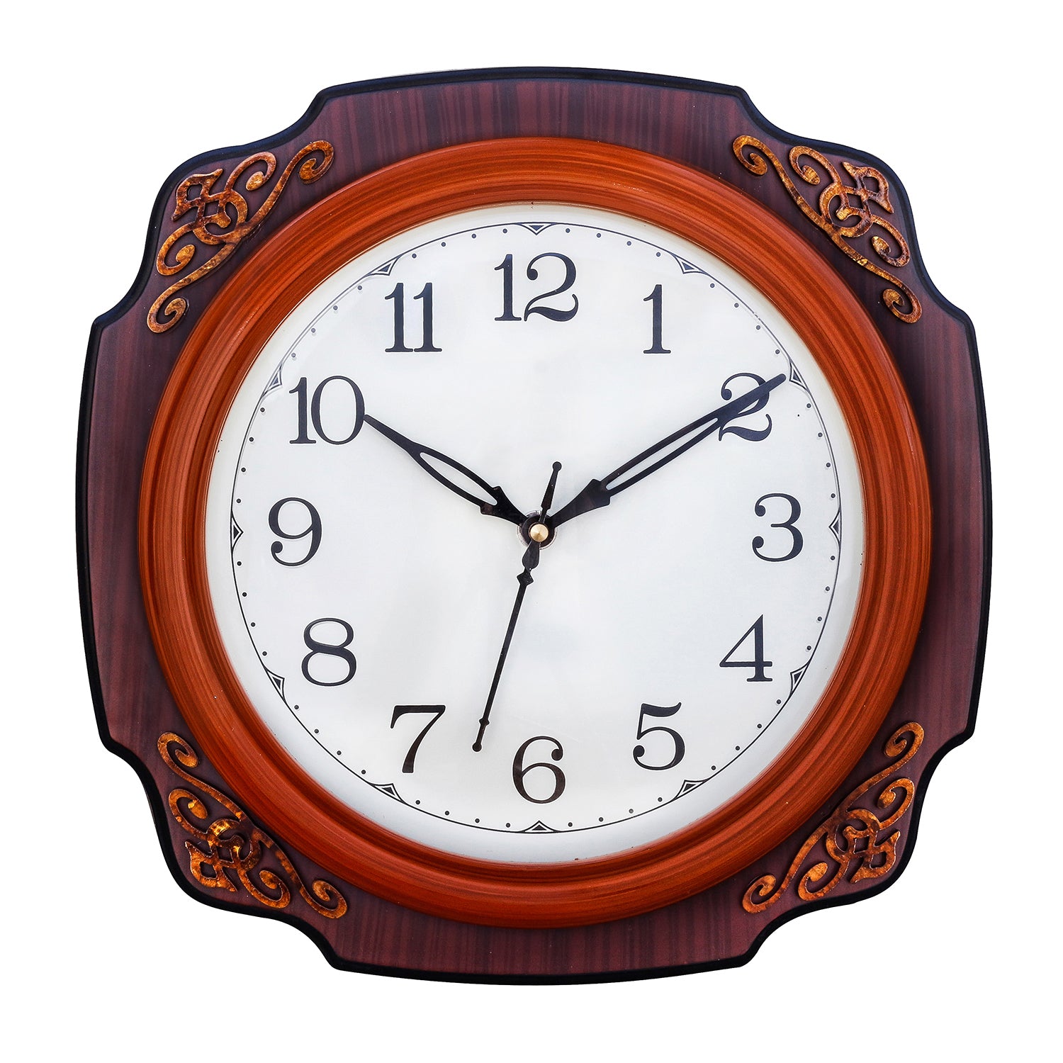 Cola Brown square wooden analog wall clock(25.4 cm x 25.4 cm)